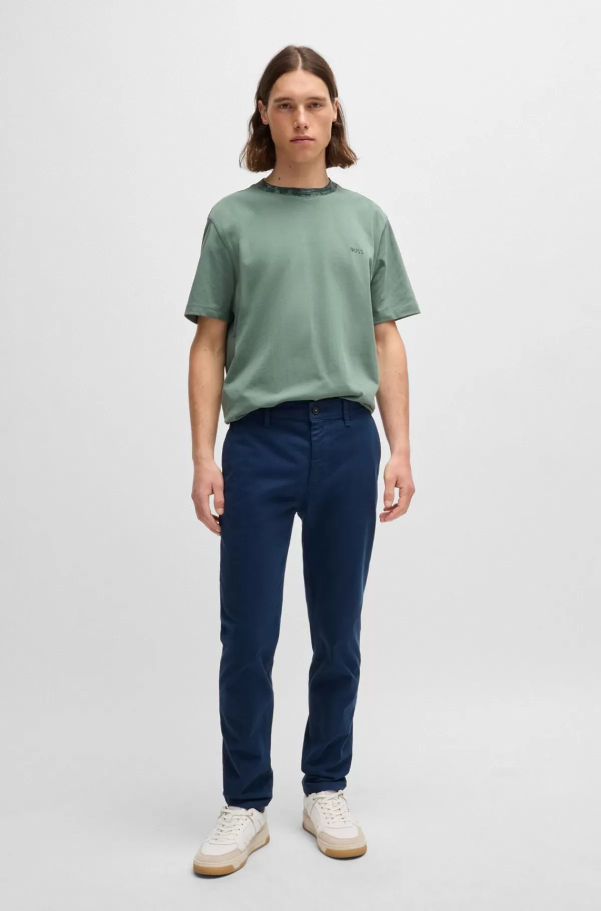 HUGO BOSS Chinos Med Tapered Fit I Bomuldssatin Med Stræk Blå Outlet