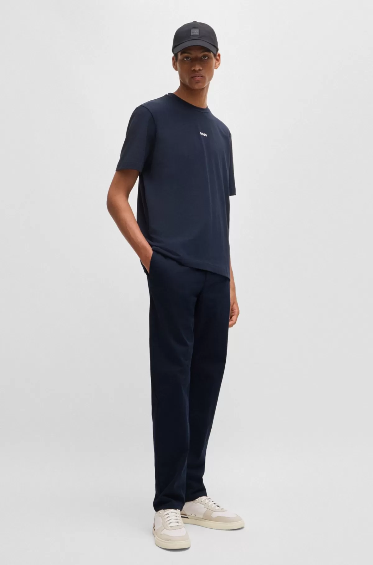 HUGO BOSS Chinos Med Tapered Fit I Bomuldssatin Med Stræk Mørkeblå Online