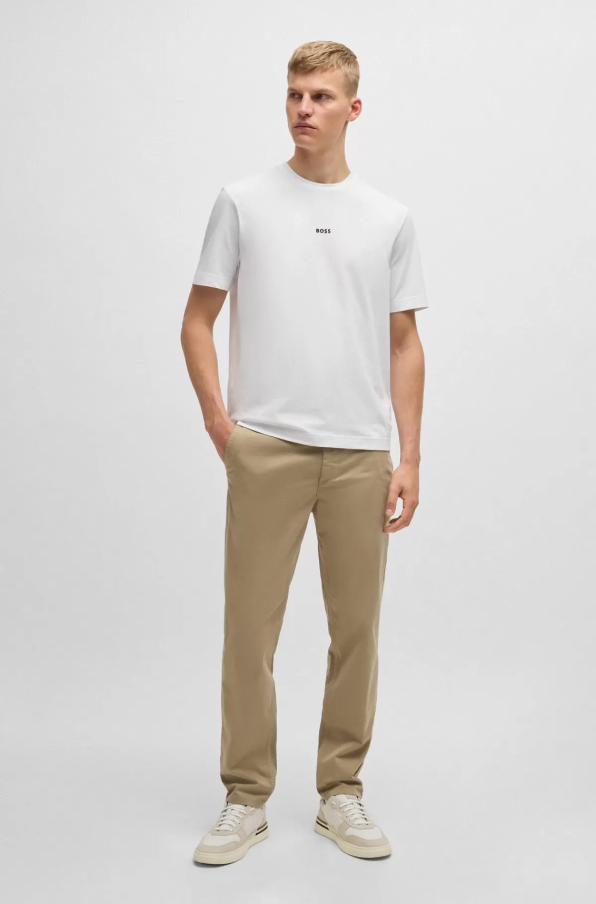 HUGO BOSS Chinos Med Tapered Fit I Bomuldssatin Med Stræk Beige Hot