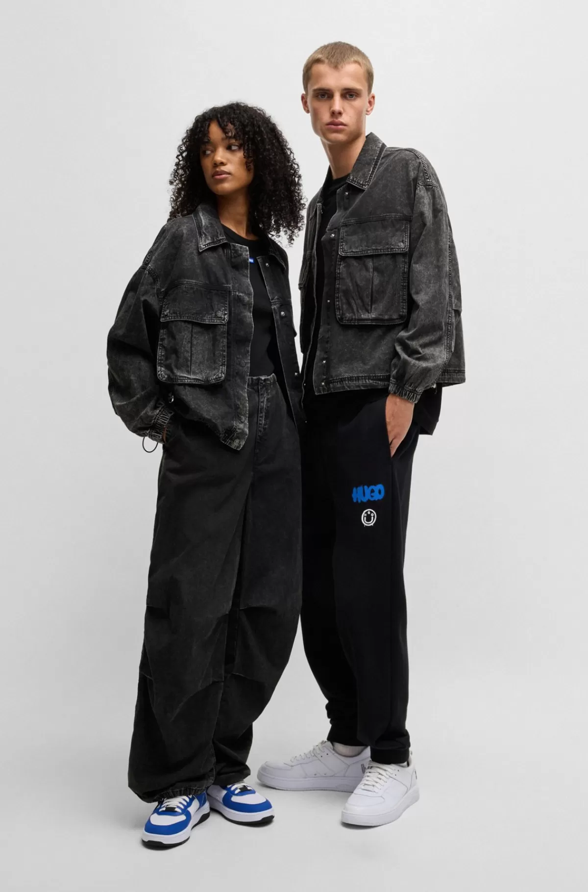 HUGO BOSS Cropped Bomberjakke I Sort Denim Uden Stræk Mørkegrå Outlet