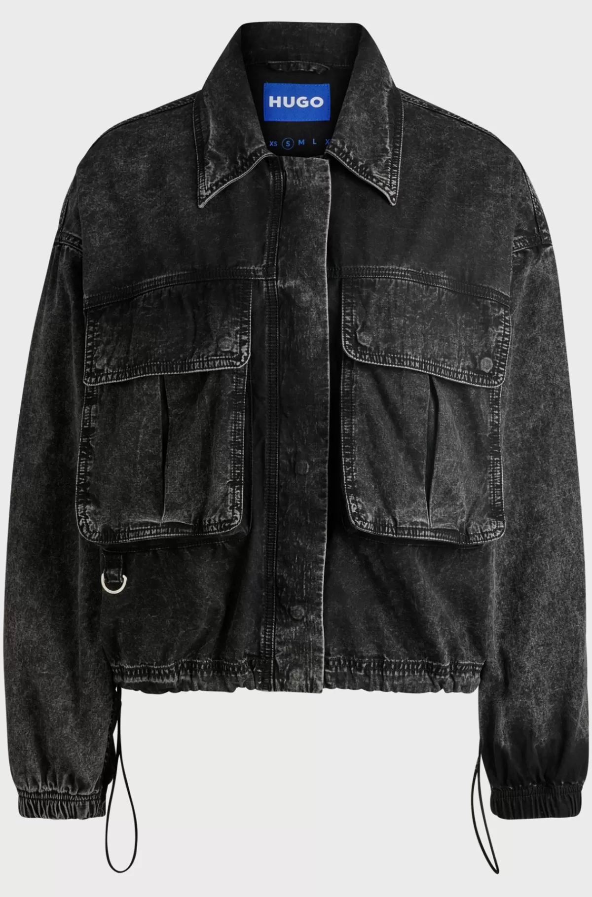 HUGO BOSS Cropped Bomberjakke I Sort Denim Uden Stræk Mørkegrå Outlet