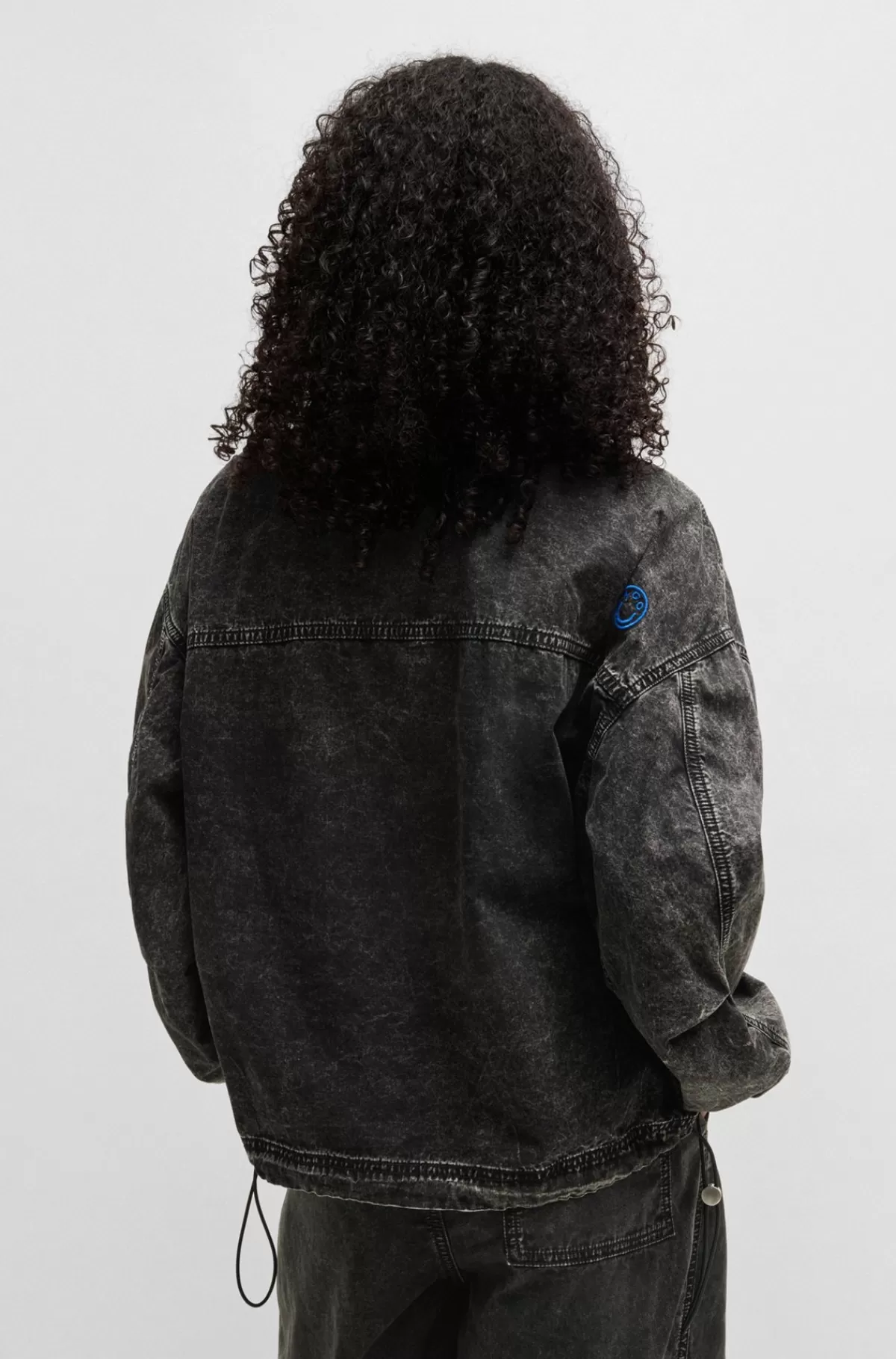 HUGO BOSS Cropped Bomberjakke I Sort Denim Uden Stræk Mørkegrå Outlet