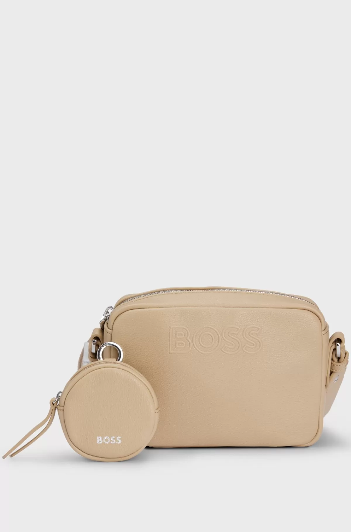 HUGO BOSS Crossbody-taske I Imiteret Læder Med Aftagelig Møntlomme Beige Discount