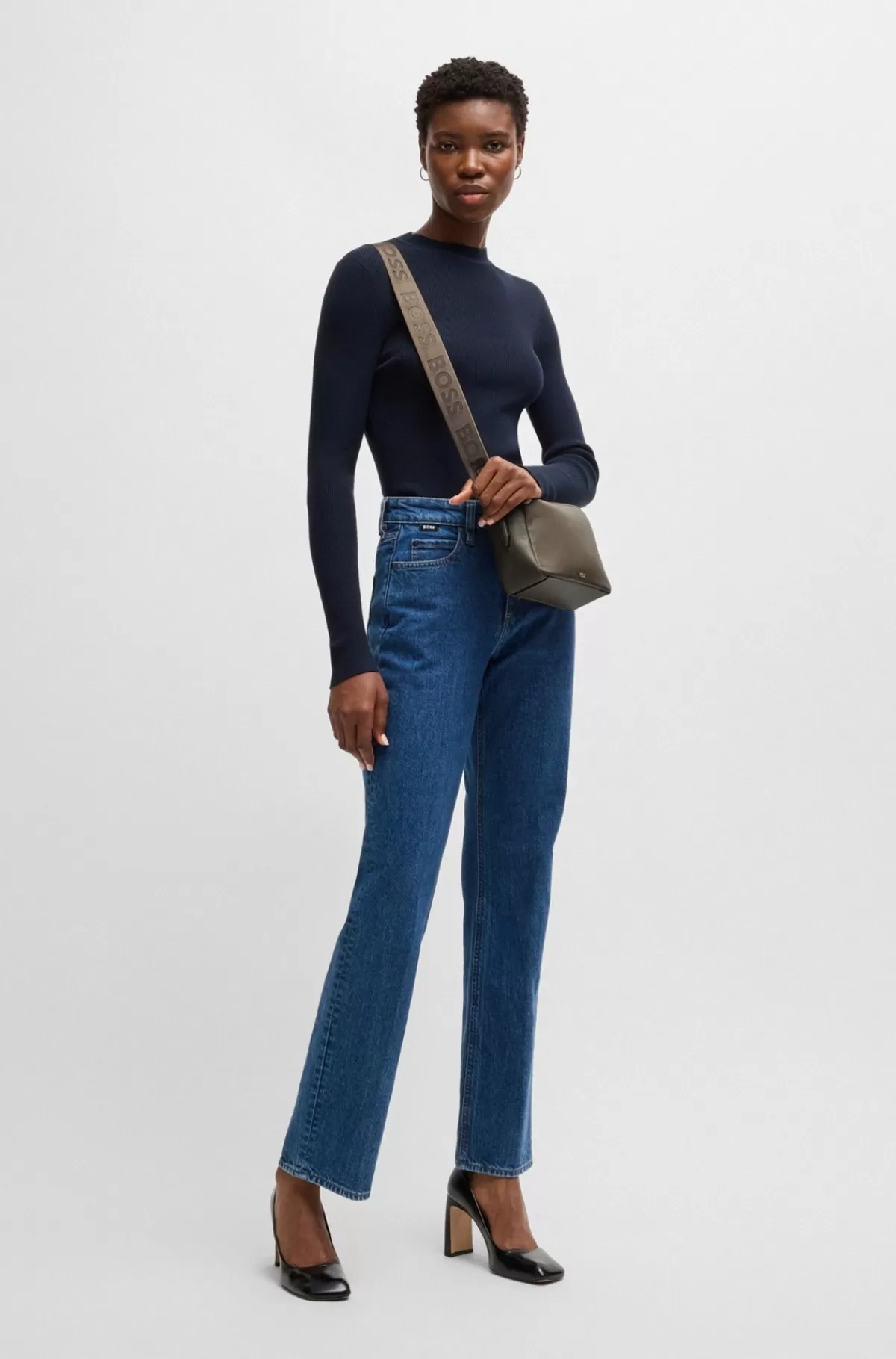 HUGO BOSS Crossbodytaske I Nopret Læder Med Logobogstaver Brun Outlet