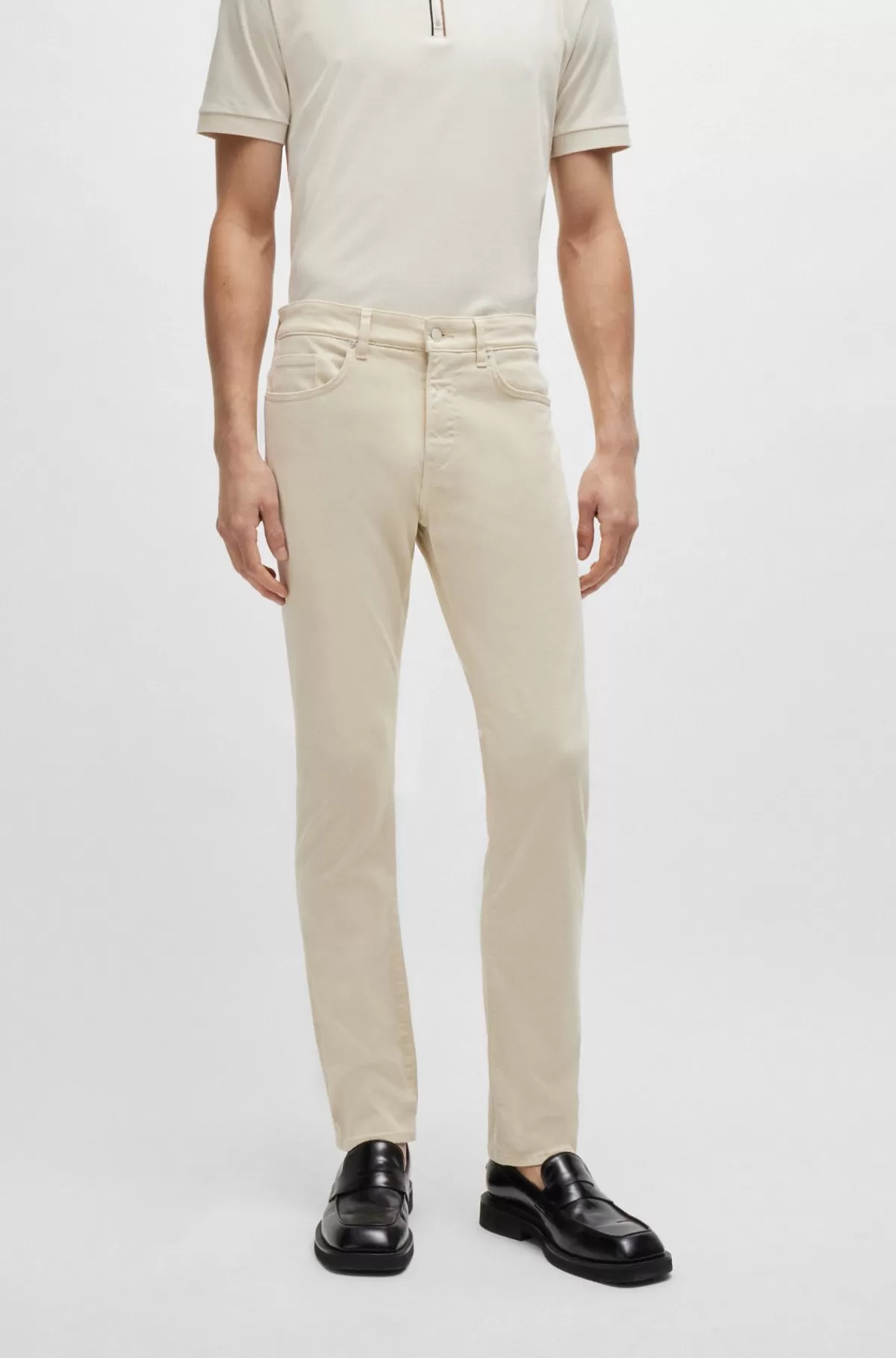 HUGO BOSS Delaware Jeans I Blød Denim Med Stræk Og Slim Fit Naturlig Clearance