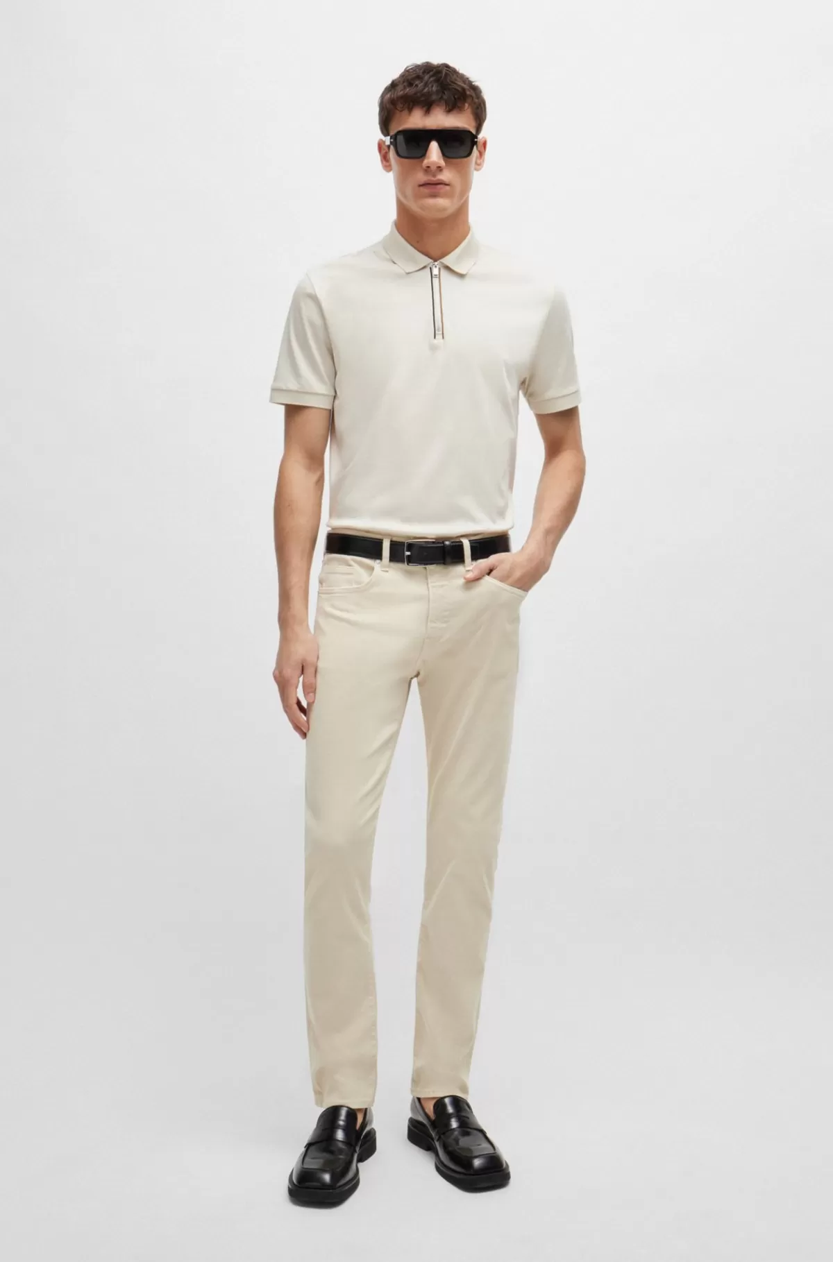 HUGO BOSS Delaware Jeans I Blød Denim Med Stræk Og Slim Fit Naturlig Clearance