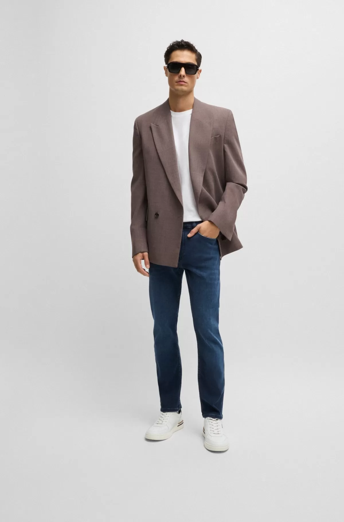 HUGO BOSS Delaware Jeans Med I Blå Strikket Denim Med Stræk Mørkeblå Hot