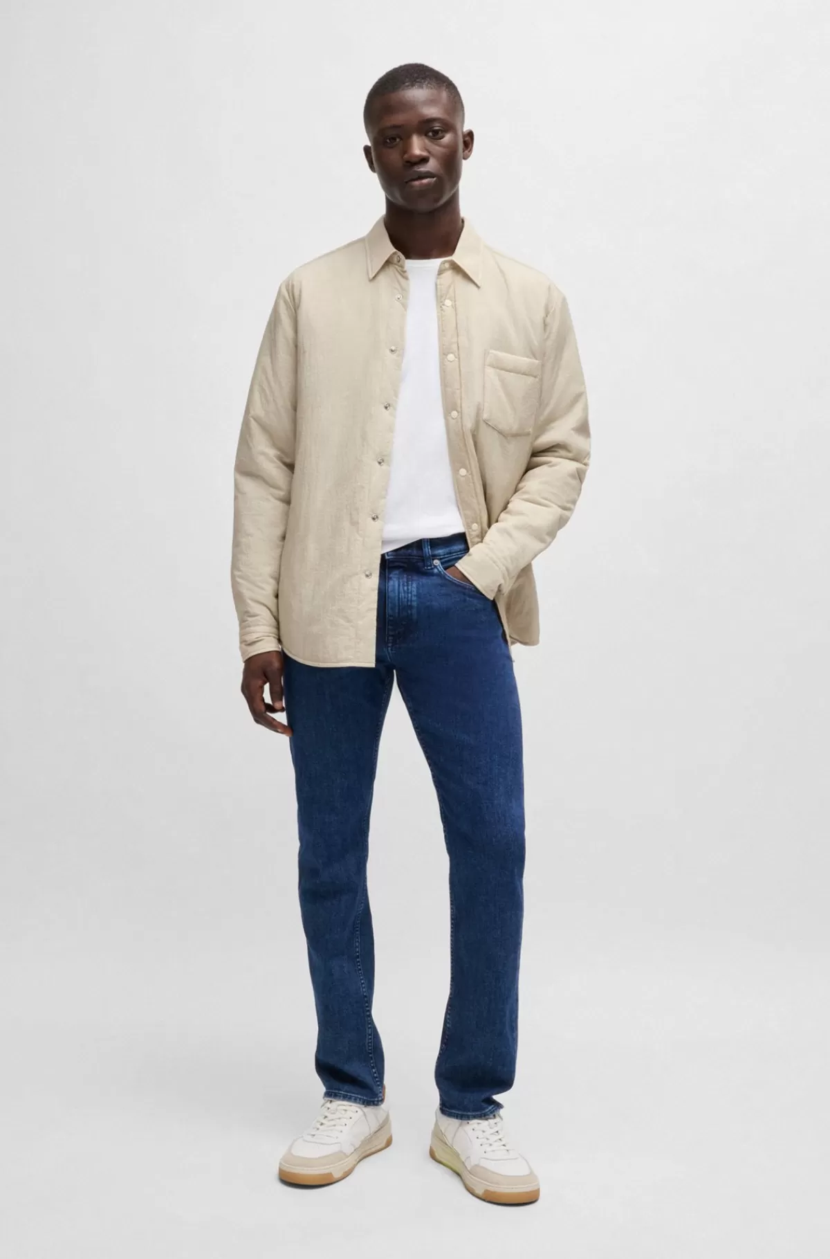 HUGO BOSS Delaware Jeans Med Slim Fit I Denim Med Behageligt Stræk Mørkeblå Sale