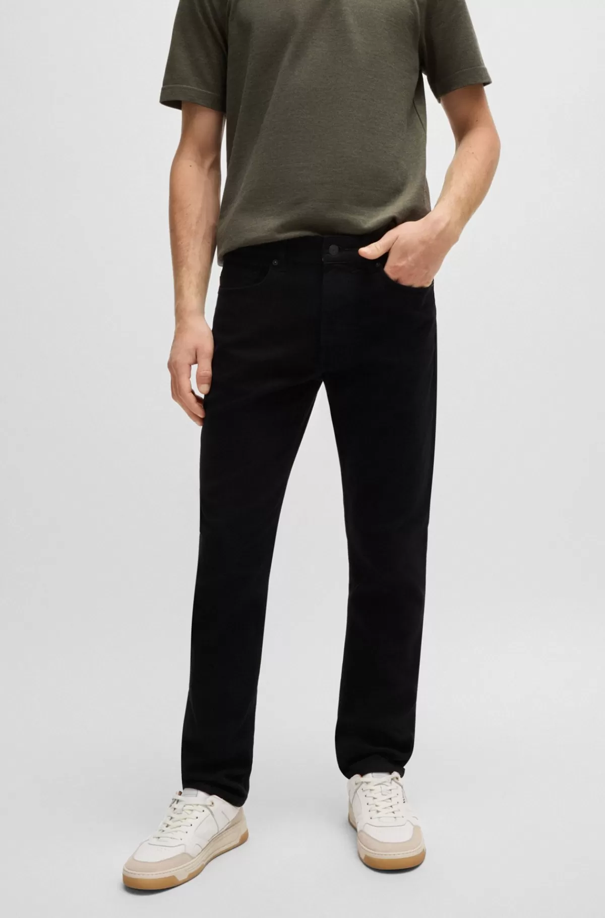 HUGO BOSS Delaware Jeans Med Slim Fit I Denim Med Behageligt Stræk Sort Sale