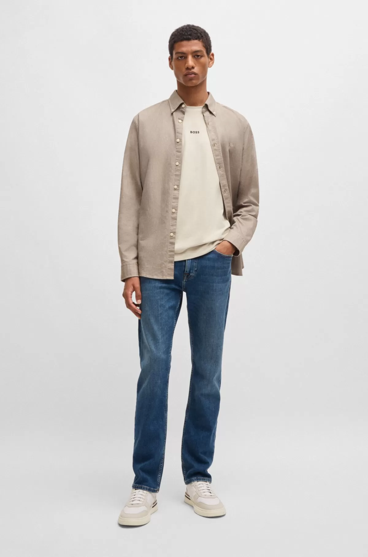 HUGO BOSS Delaware Slim Fit Blå Jeans I Behagelig Denim Med Stræk Mørkeblå Sale