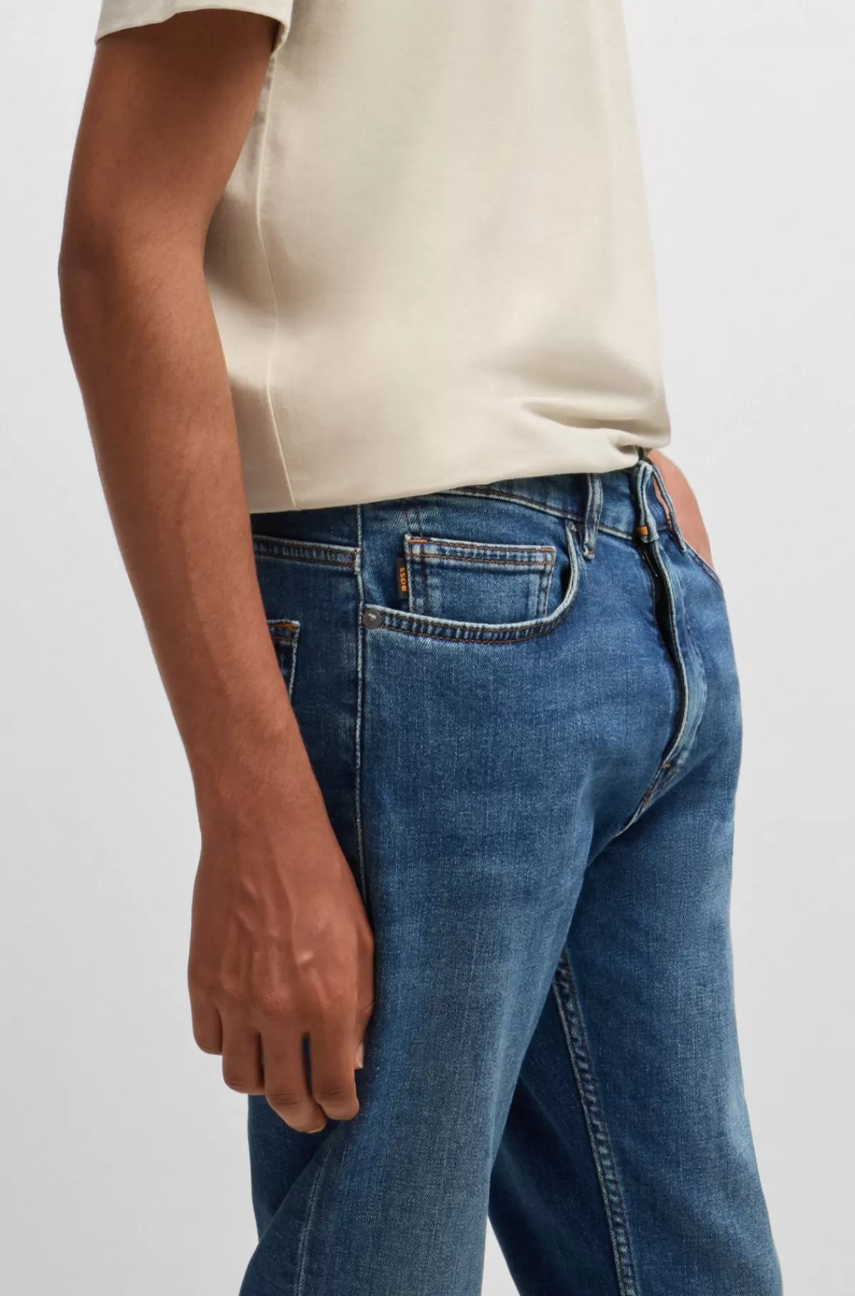 HUGO BOSS Delaware Slim Fit Blå Jeans I Behagelig Denim Med Stræk Mørkeblå Sale