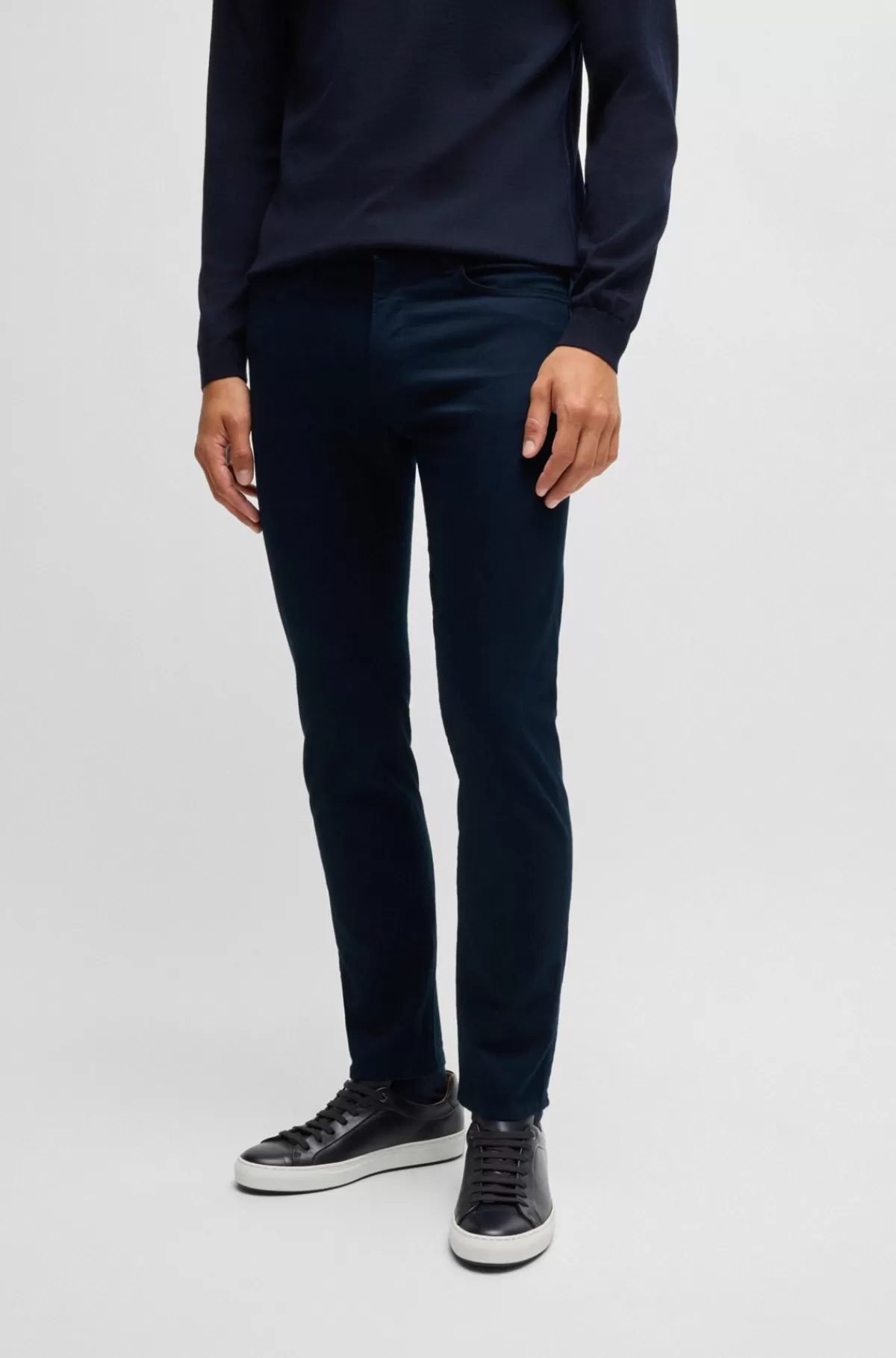 HUGO BOSS Delaware Slim Fit Bukser I Børstet Satin Mørkeblå Outlet