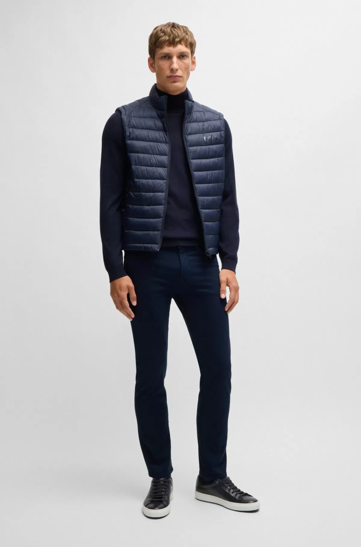 HUGO BOSS Delaware Slim Fit Bukser I Børstet Satin Mørkeblå Outlet