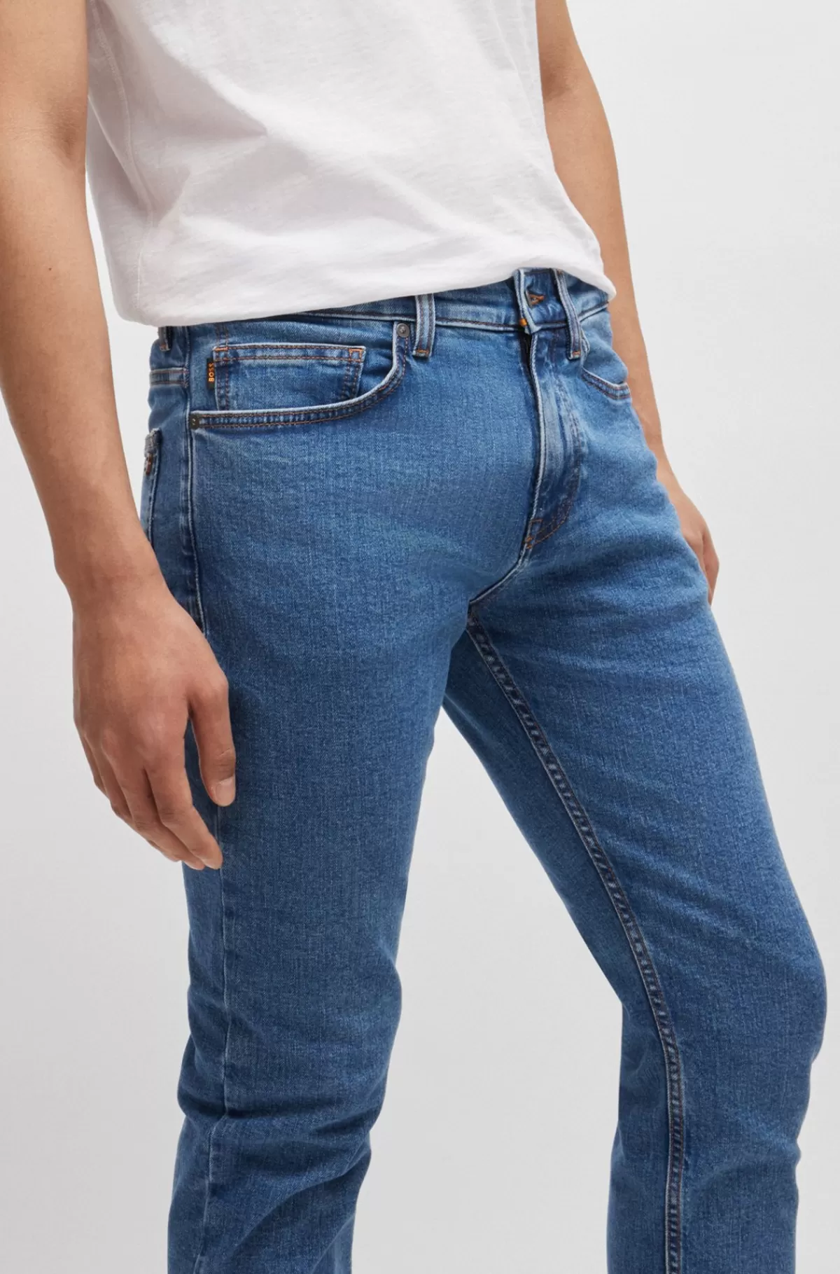 HUGO BOSS Delaware Slim Fit Jeans I Behagelig Denim Med Stræk Blå Clearance
