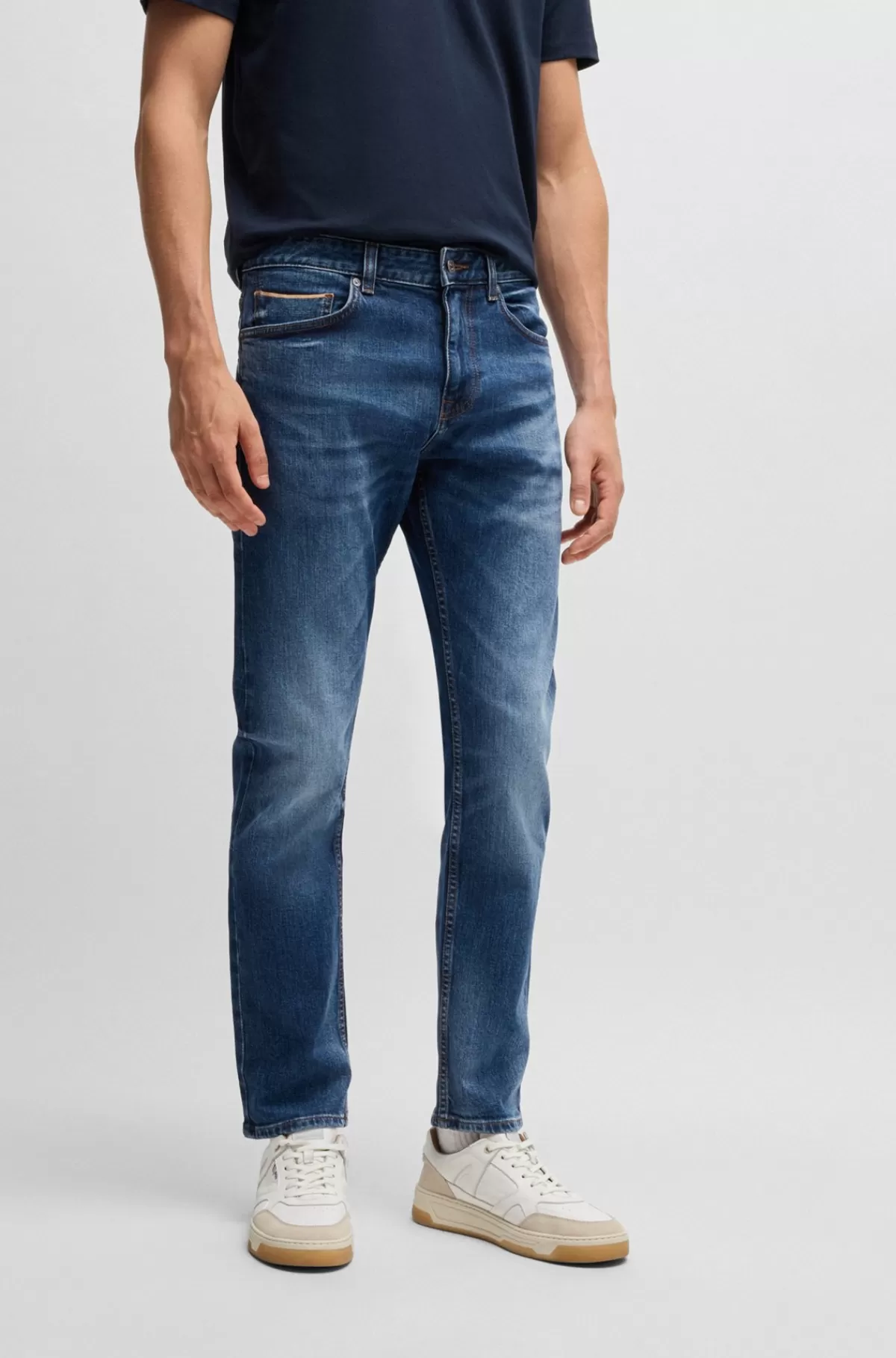 HUGO BOSS Delaware Slim Fit Jeans I Selvedge-denim Med Behageligt Stræk Blå Cheap