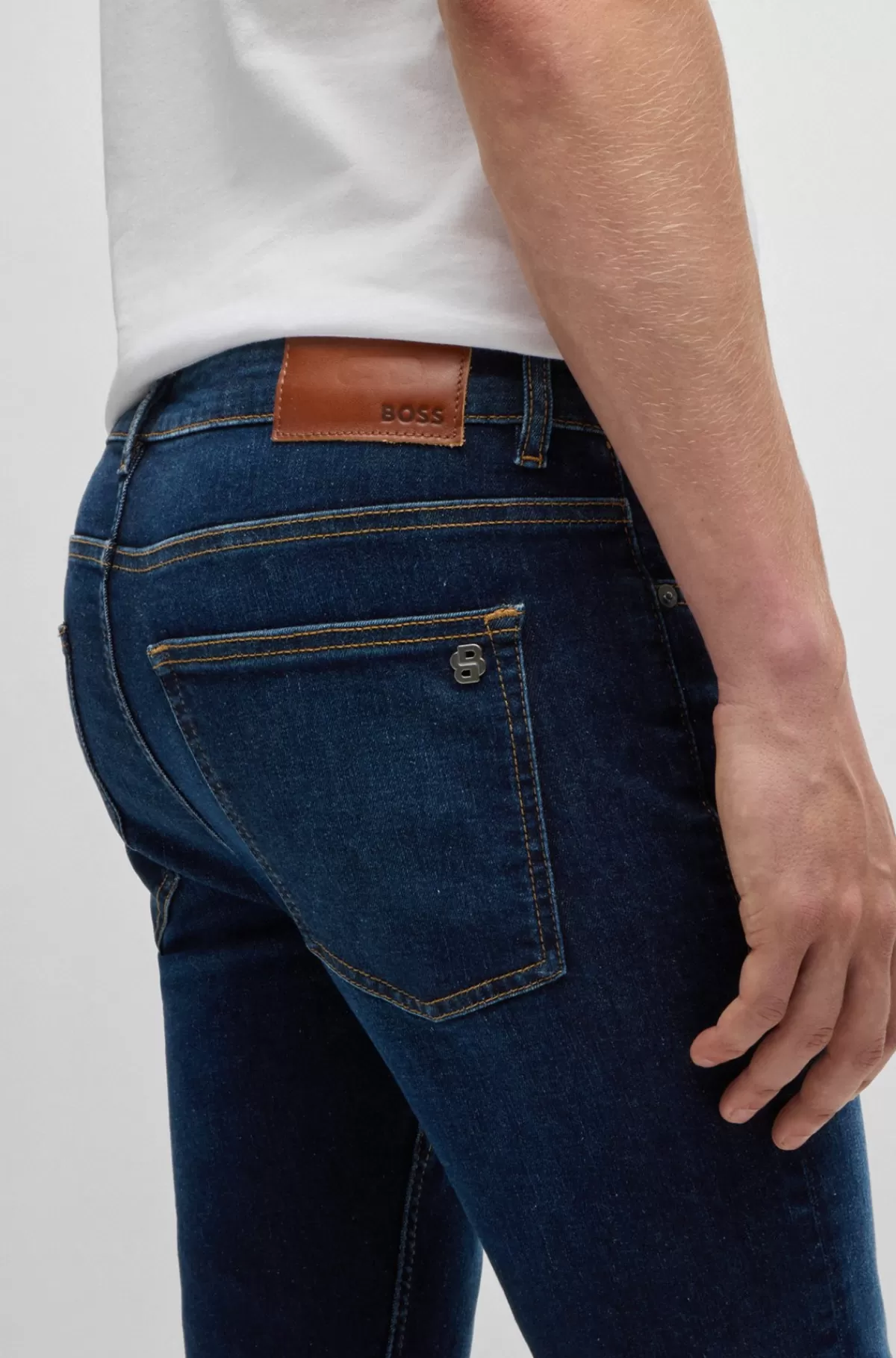 HUGO BOSS Delaware Slim Fit Jeans I Denim Med Slub-struktur Og Ekstra Stræk Blå New