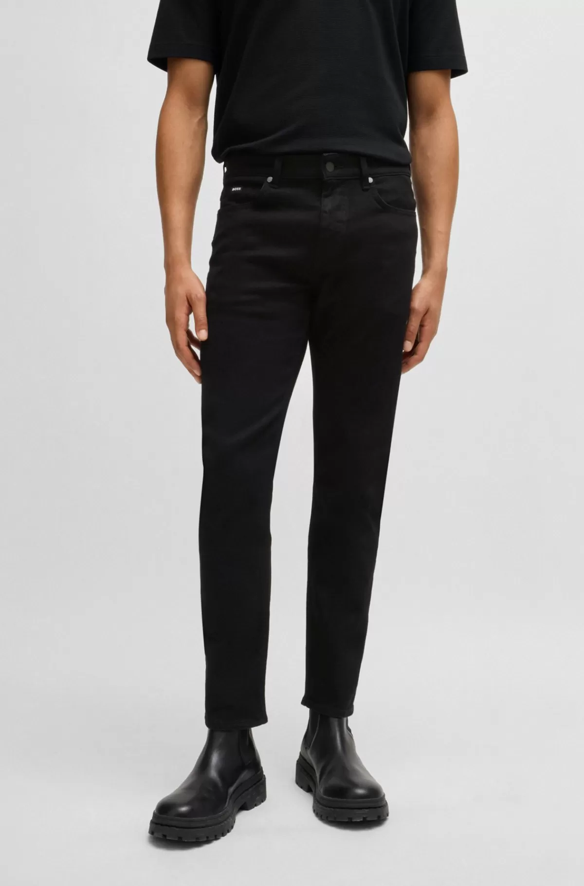 HUGO BOSS Delaware Slim Fit Jeans I Dyb Italiensk Denim Sort Shop