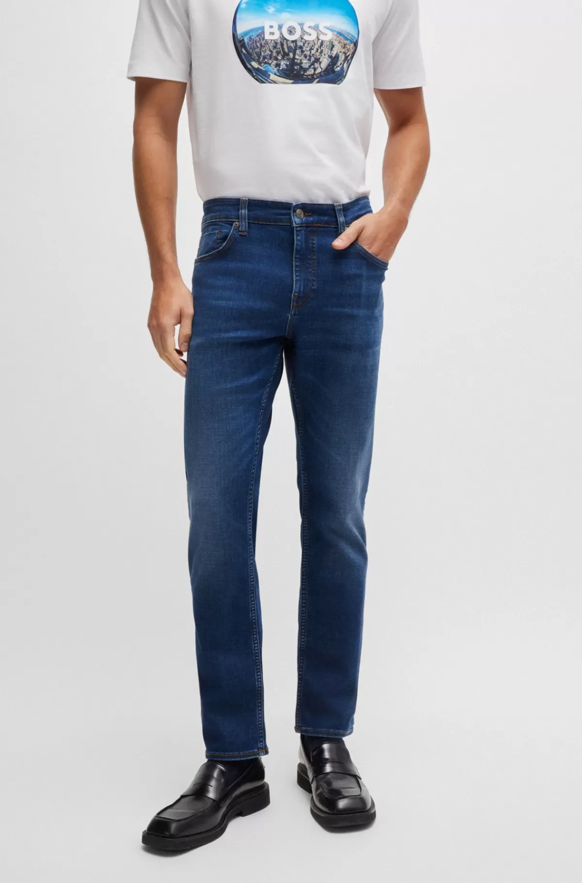 HUGO BOSS Delaware Slim Fit Jeans I Ekstra Blød Mørke Denim Blå Cheap