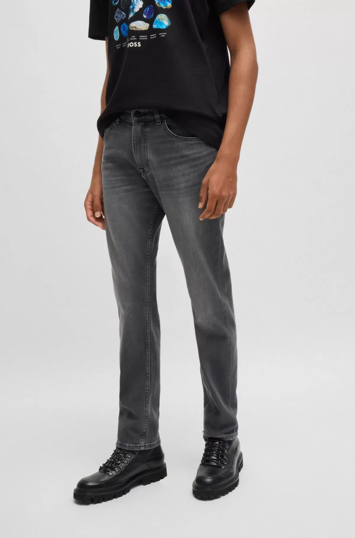 HUGO BOSS Delaware Slim Fit Jeans I Sort Denim Med Behageligt Stærk Grå Fashion