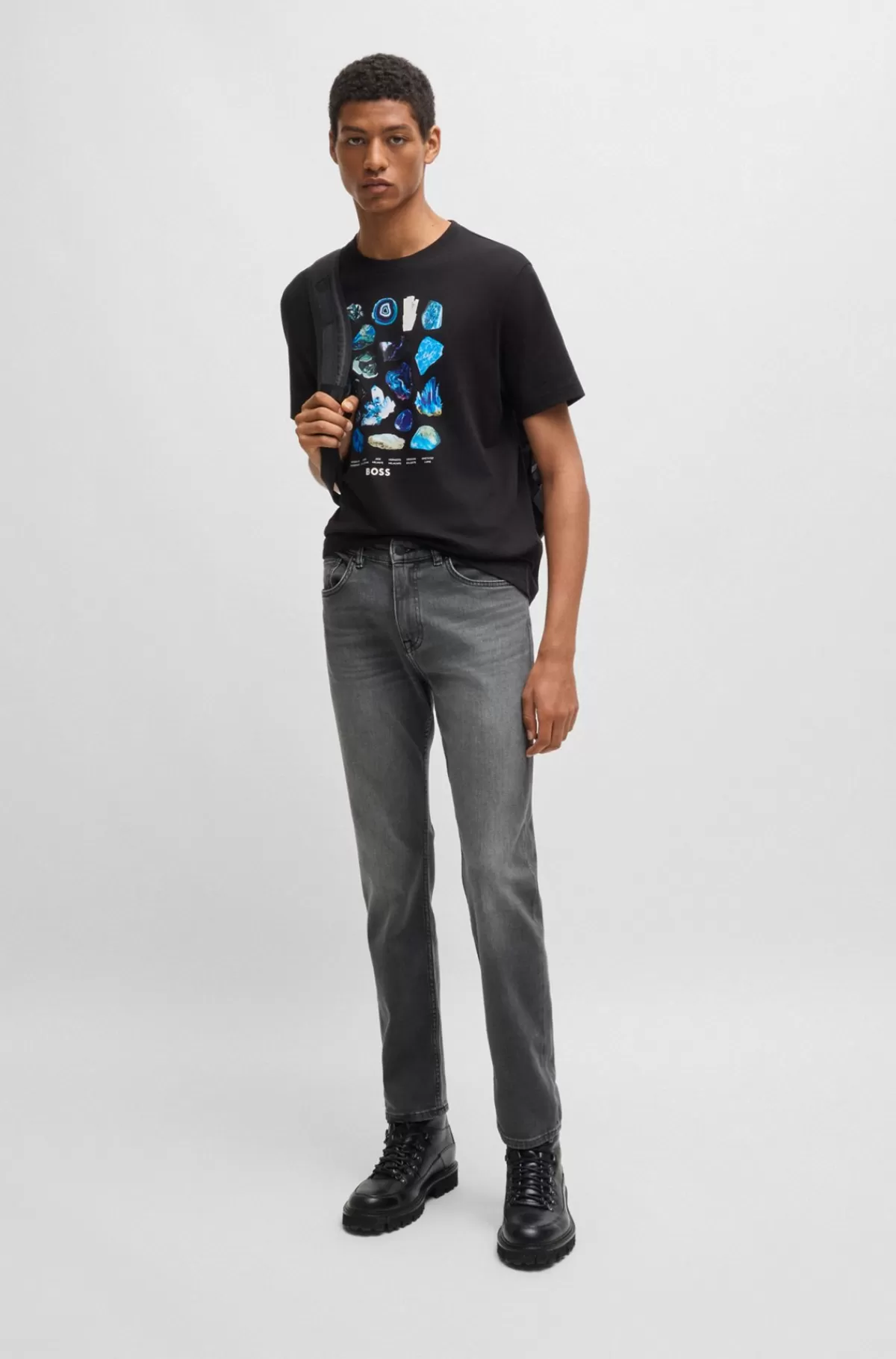 HUGO BOSS Delaware Slim Fit Jeans I Sort Denim Med Behageligt Stærk Grå Fashion