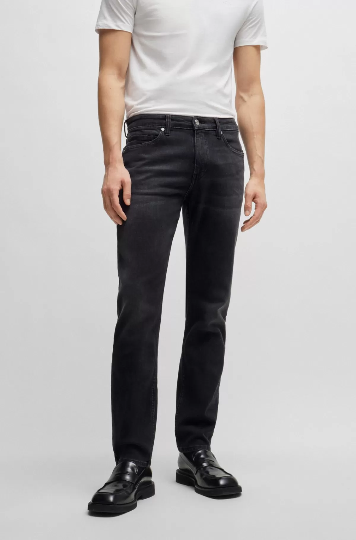 HUGO BOSS Delaware Sorte Slim Fit Jeans I Denim Med Behageligt Stræk Mørkegrå Clearance