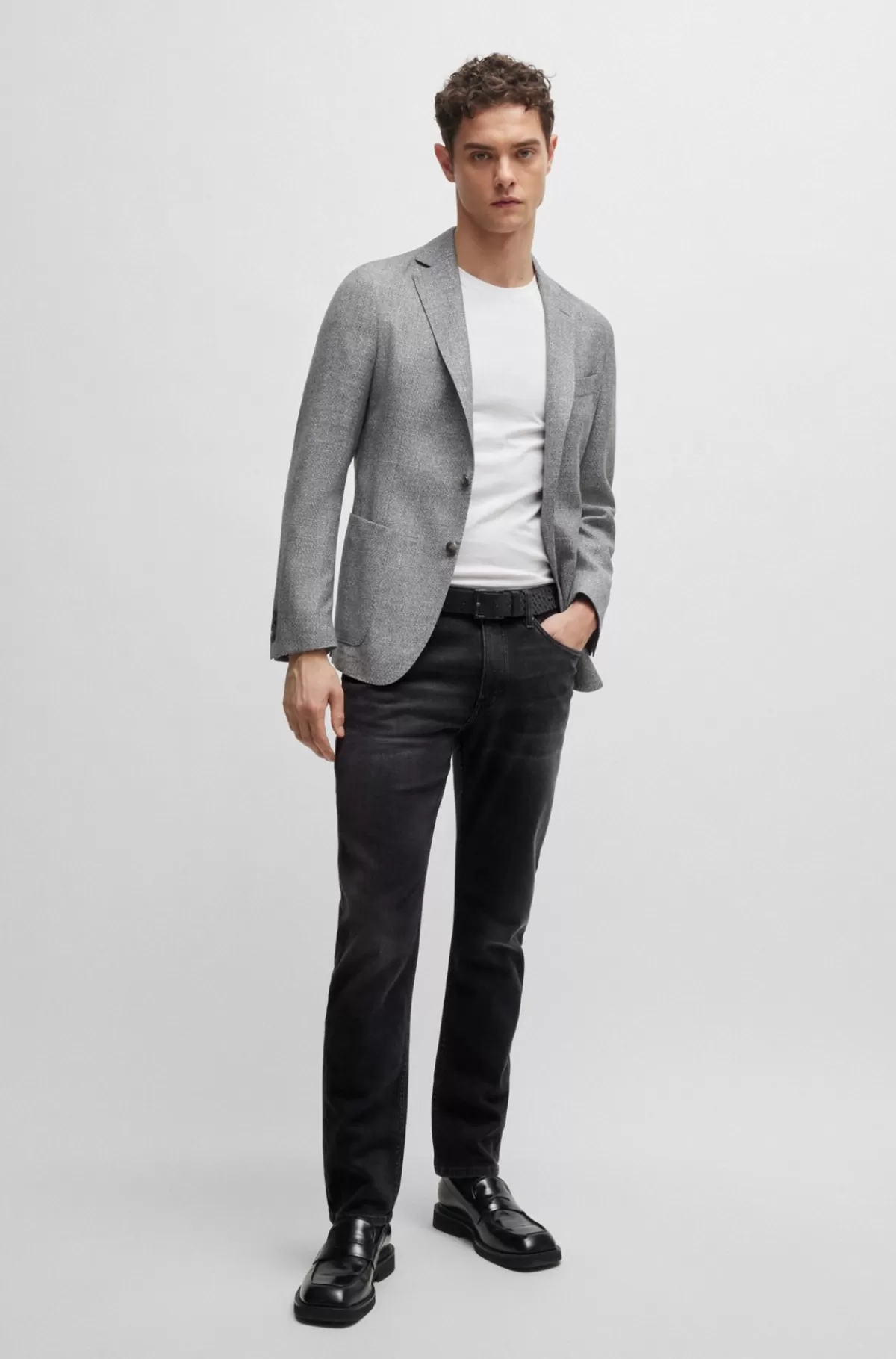 HUGO BOSS Delaware Sorte Slim Fit Jeans I Denim Med Behageligt Stræk Mørkegrå Clearance