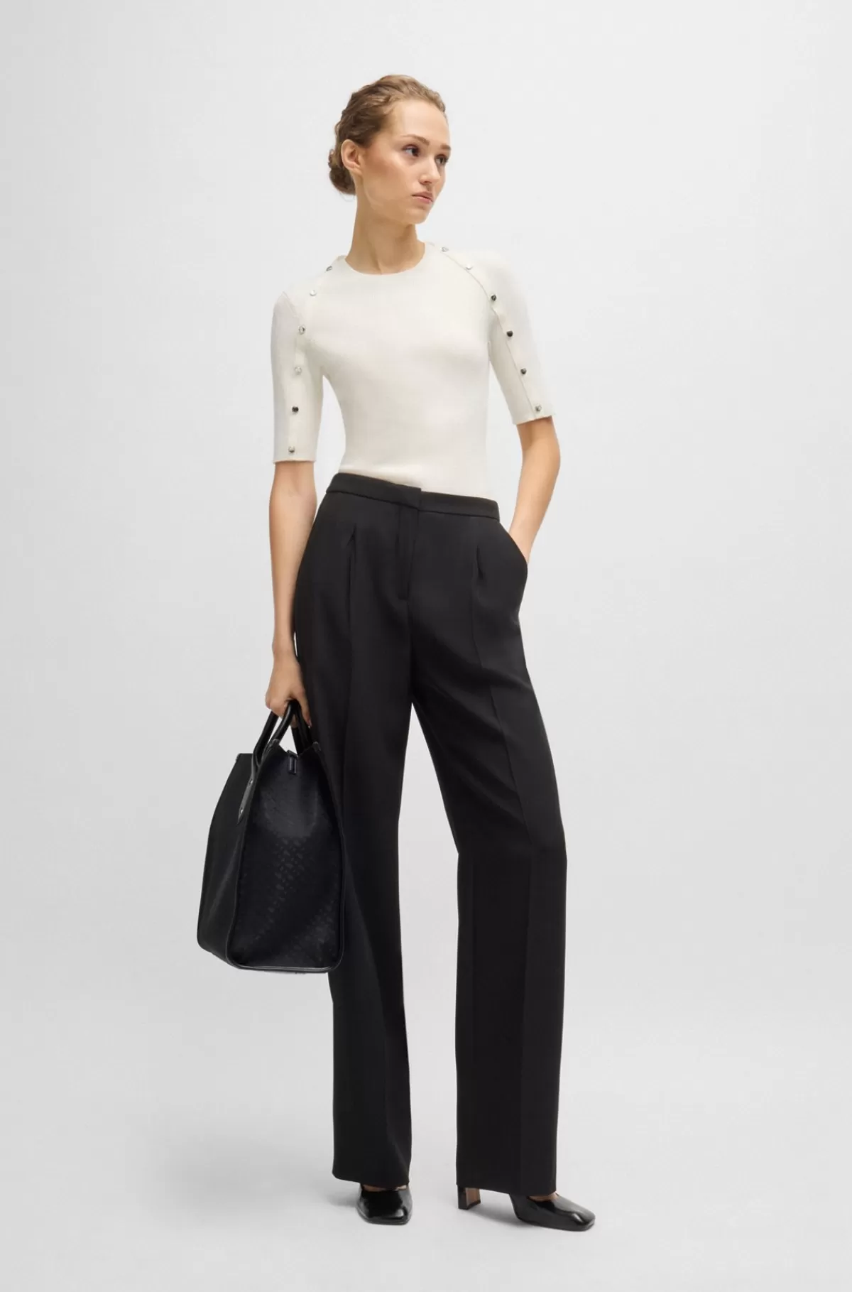 HUGO BOSS Denim Tote Bag Med Monogram-jacquard Sort Cheap