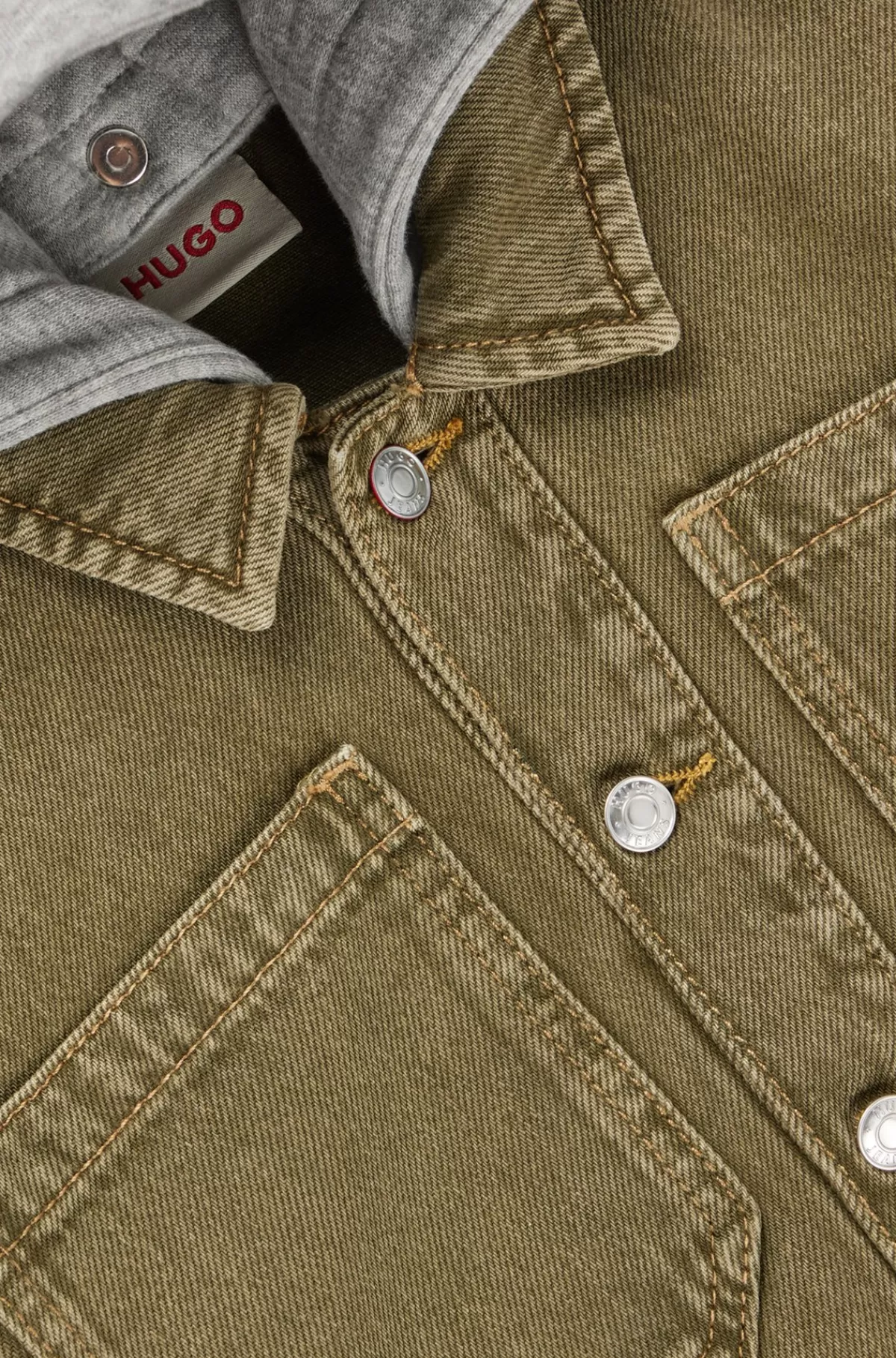 HUGO BOSS Denim Yderskjorte Med Aftagelig Fleecehætte Til Børn Mørkegrøn Store