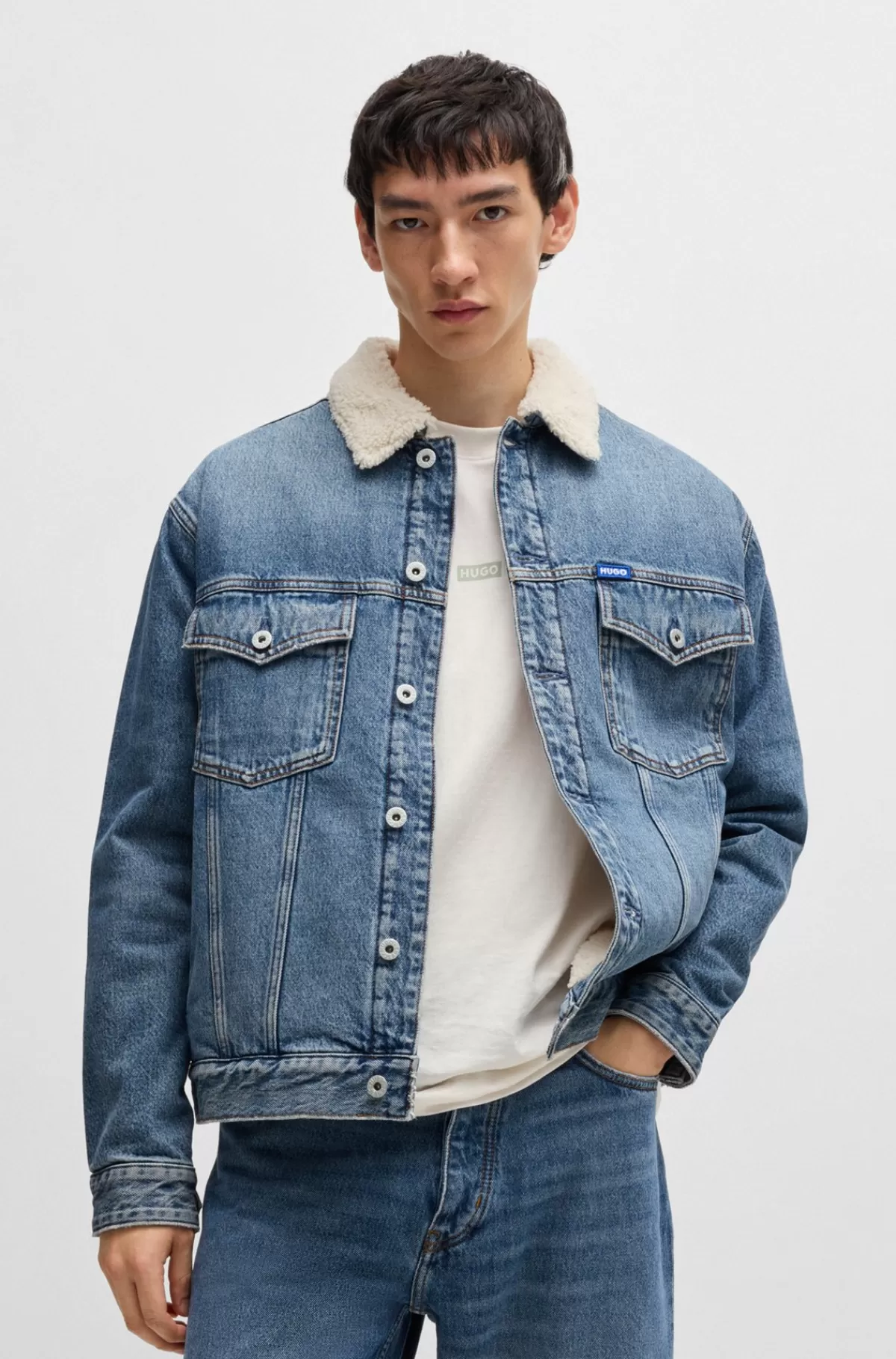 HUGO BOSS Denimjakke Med Regular Fit Og For I Imiteret Pels Blå Flash Sale