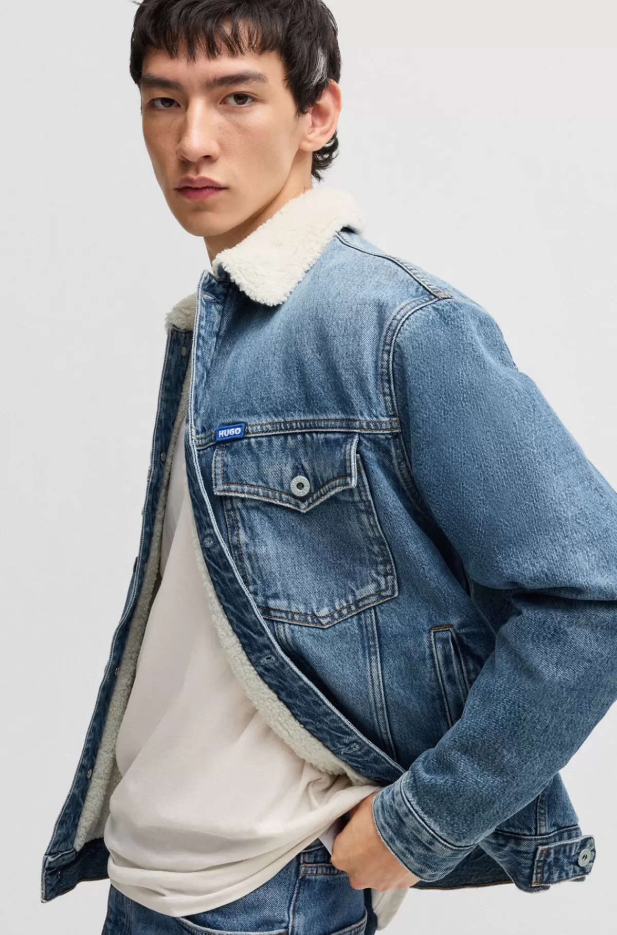 HUGO BOSS Denimjakke Med Regular Fit Og For I Imiteret Pels Blå Flash Sale