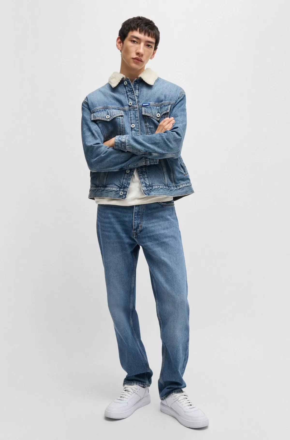 HUGO BOSS Denimjakke Med Regular Fit Og For I Imiteret Pels Blå Flash Sale