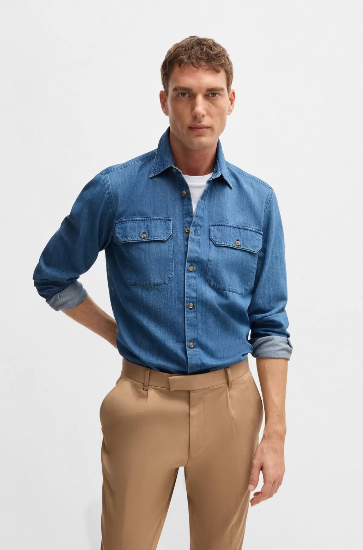 HUGO BOSS Denimskjorte Med Regular Fit Fra BOSS SELECTED BY BECKHAM Mørkeblå Sale