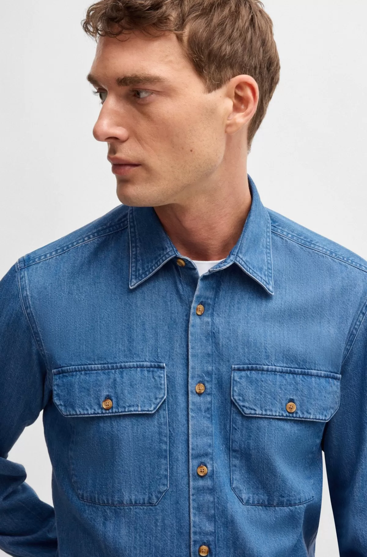 HUGO BOSS Denimskjorte Med Regular Fit Fra BOSS SELECTED BY BECKHAM Mørkeblå Sale