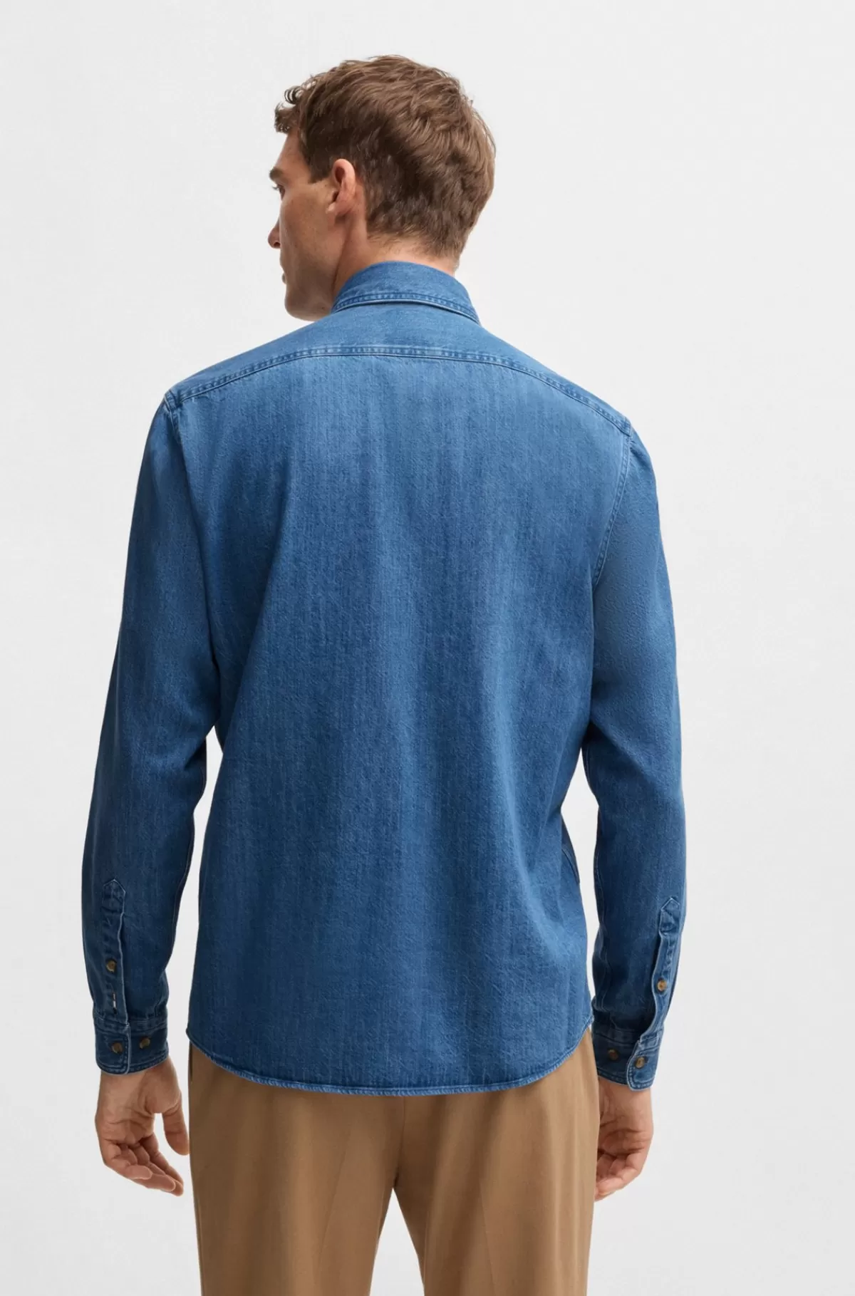 HUGO BOSS Denimskjorte Med Regular Fit Fra BOSS SELECTED BY BECKHAM Mørkeblå Sale