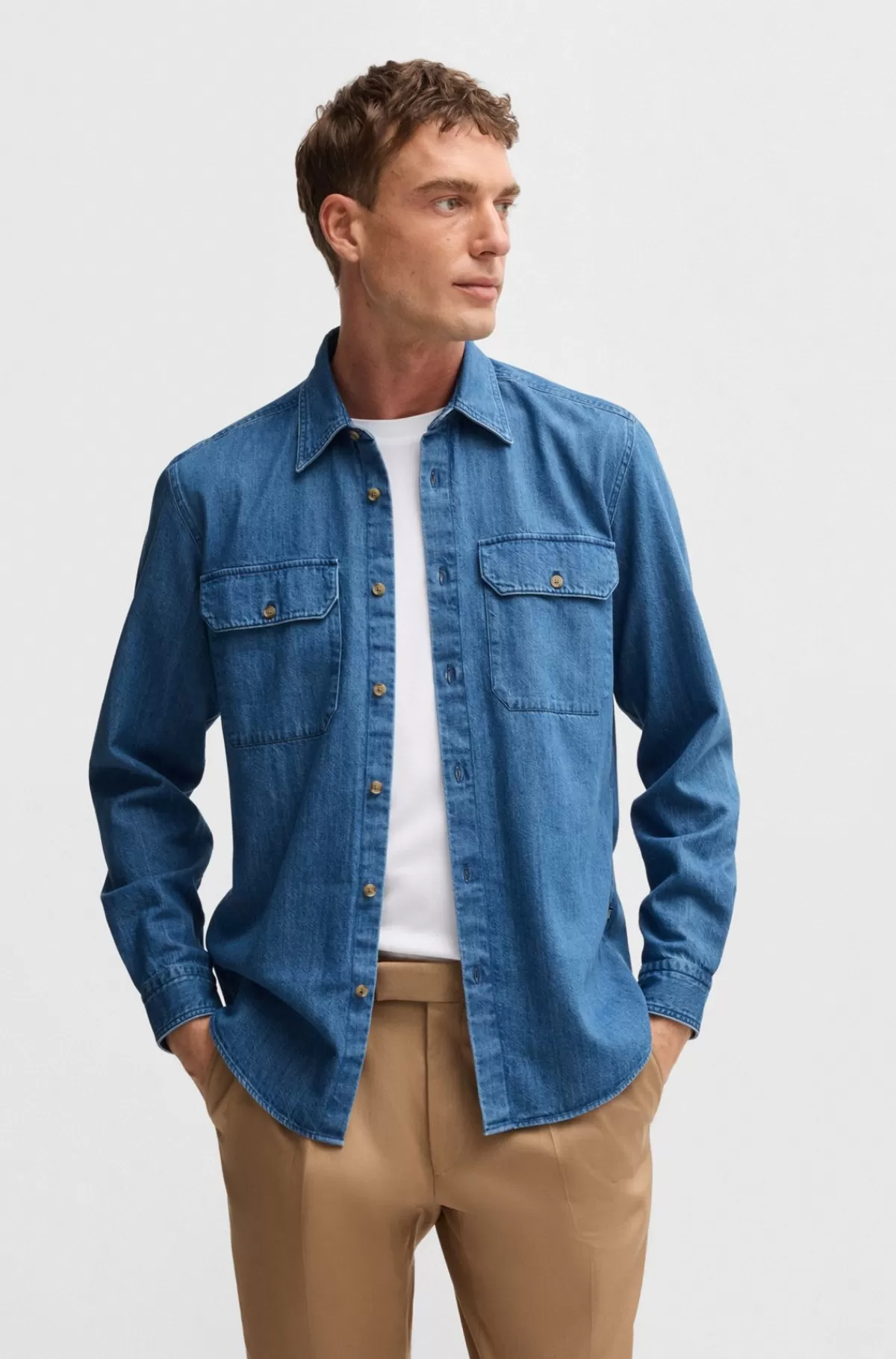 HUGO BOSS Denimskjorte Med Regular Fit Fra BOSS SELECTED BY BECKHAM Mørkeblå Sale
