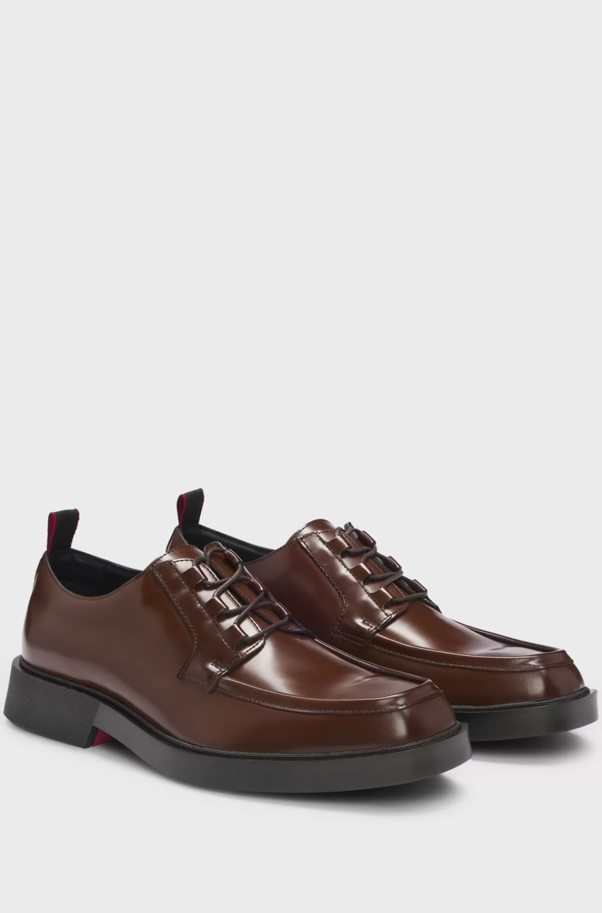 HUGO BOSS Derby-sko I Læder Med Firkantet Tå Og Pyntet Med Kantbånd Mørkebrun Discount