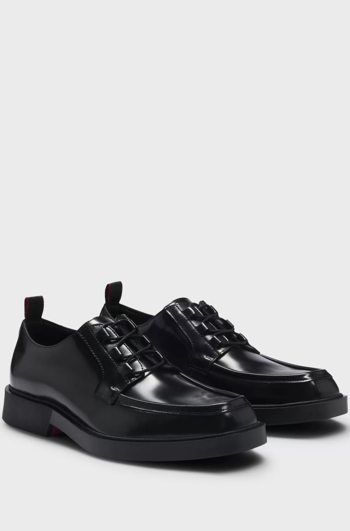HUGO BOSS Derby-sko I Læder Med Firkantet Tå Og Pyntet Med Kantbånd Sort Cheap