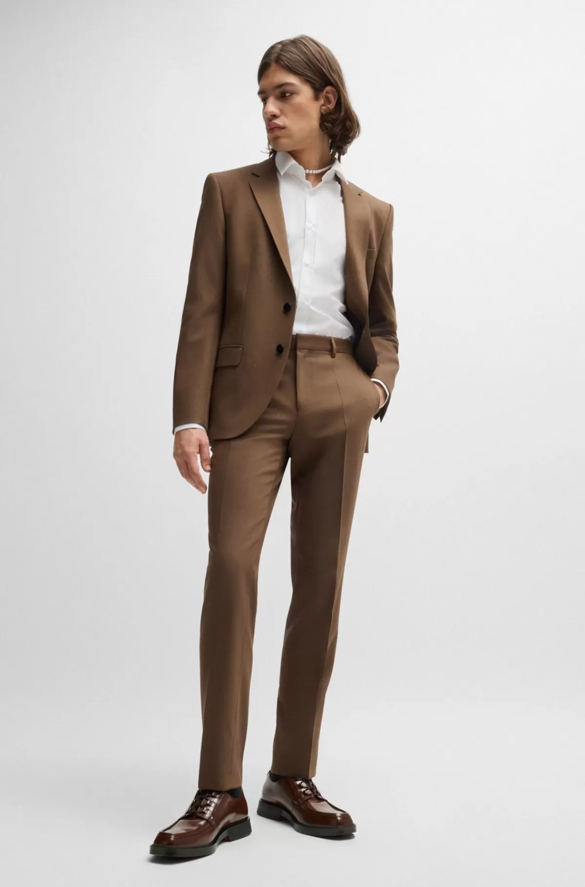 HUGO BOSS Derby-sko I Læder Med Firkantet Tå Og Pyntet Med Kantbånd Mørkebrun Discount