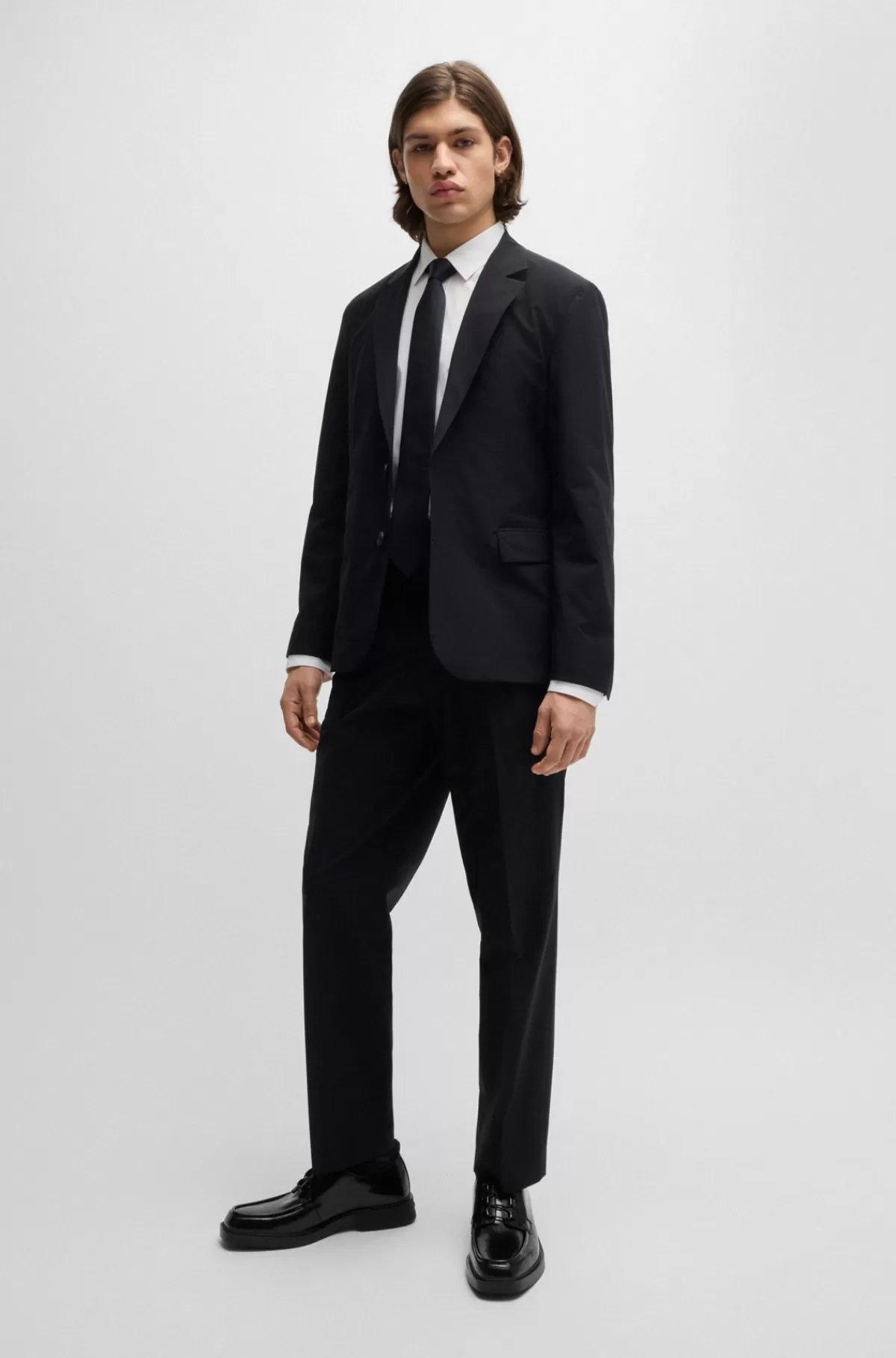 HUGO BOSS Derby-sko I Læder Med Firkantet Tå Og Pyntet Med Kantbånd Sort Cheap