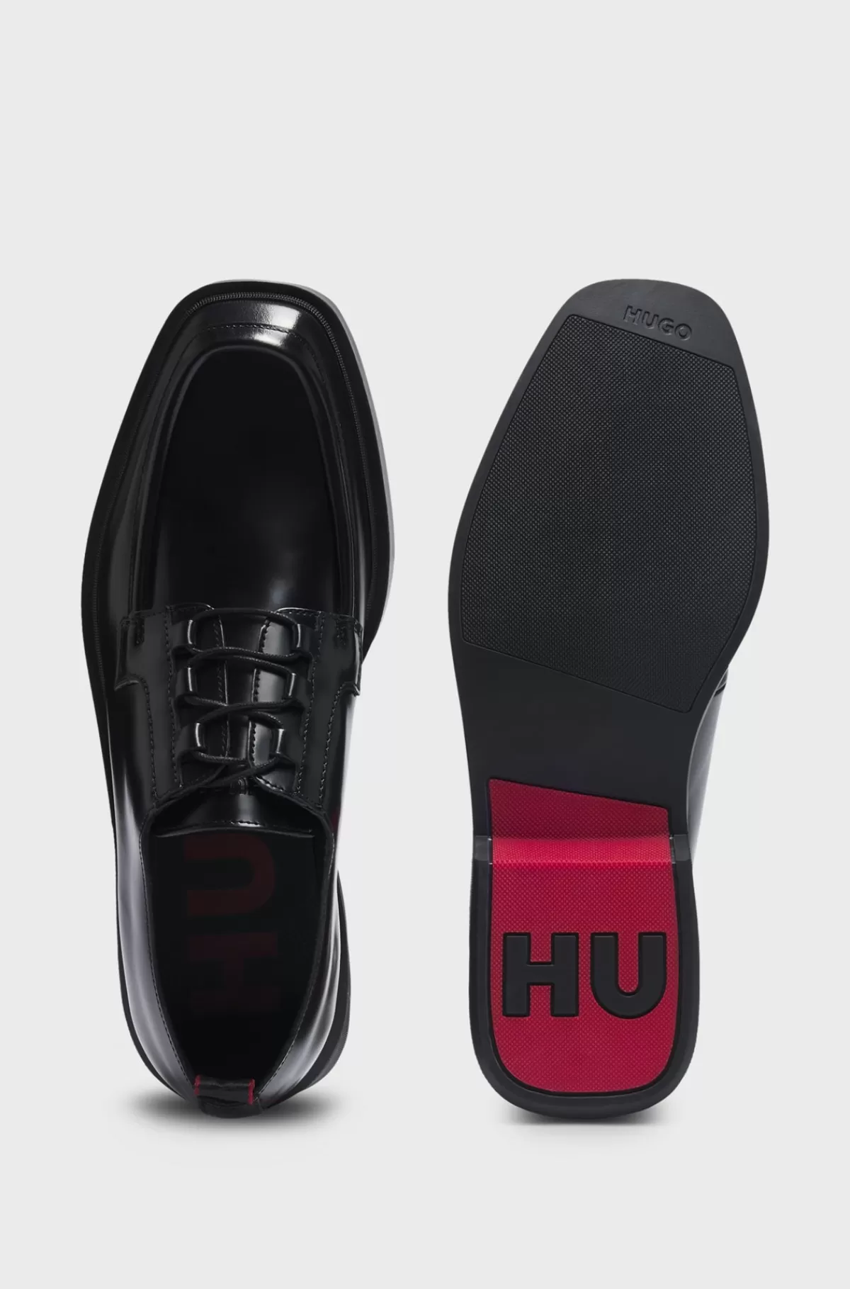 HUGO BOSS Derby-sko I Læder Med Firkantet Tå Og Pyntet Med Kantbånd Sort Cheap
