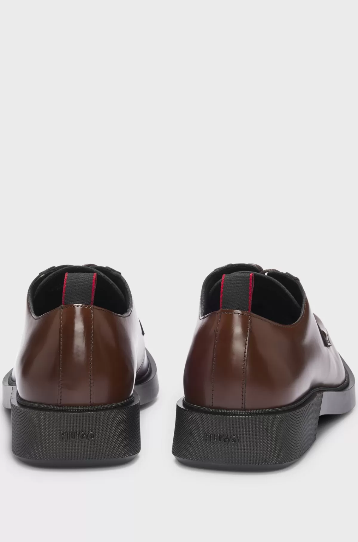 HUGO BOSS Derby-sko I Læder Med Firkantet Tå Og Pyntet Med Kantbånd Mørkebrun Discount