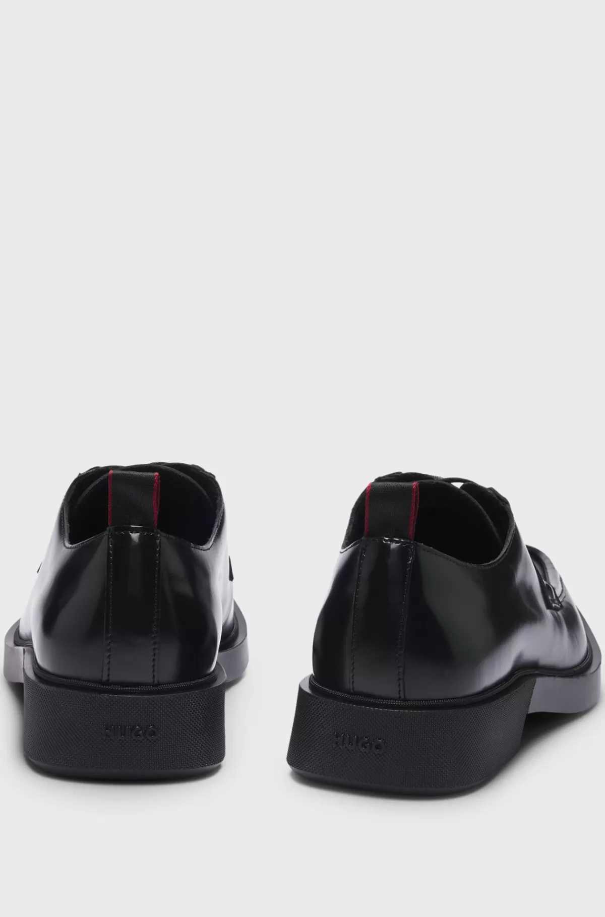 HUGO BOSS Derby-sko I Læder Med Firkantet Tå Og Pyntet Med Kantbånd Sort Cheap