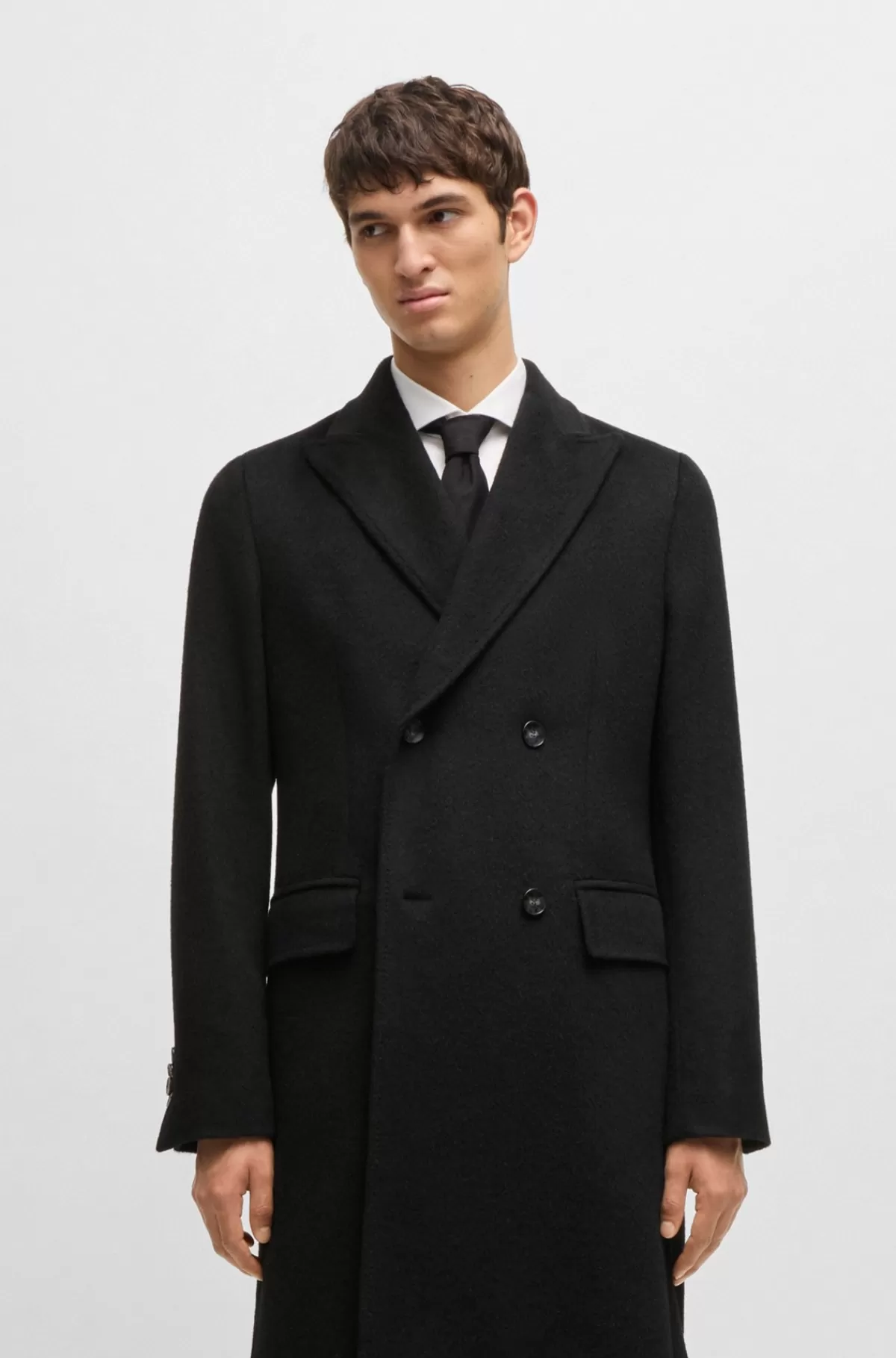 HUGO BOSS Dobbeltradet Frakke I Alpacablanding Sort Store
