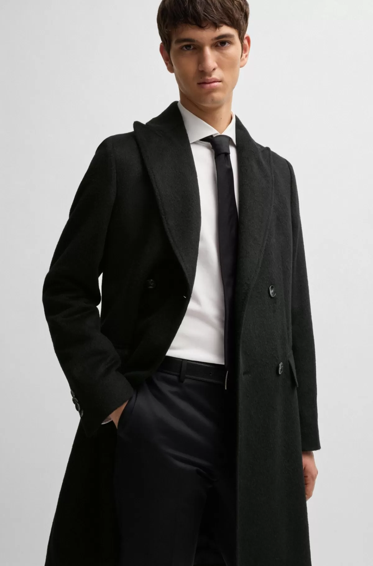 HUGO BOSS Dobbeltradet Frakke I Alpacablanding Sort Store