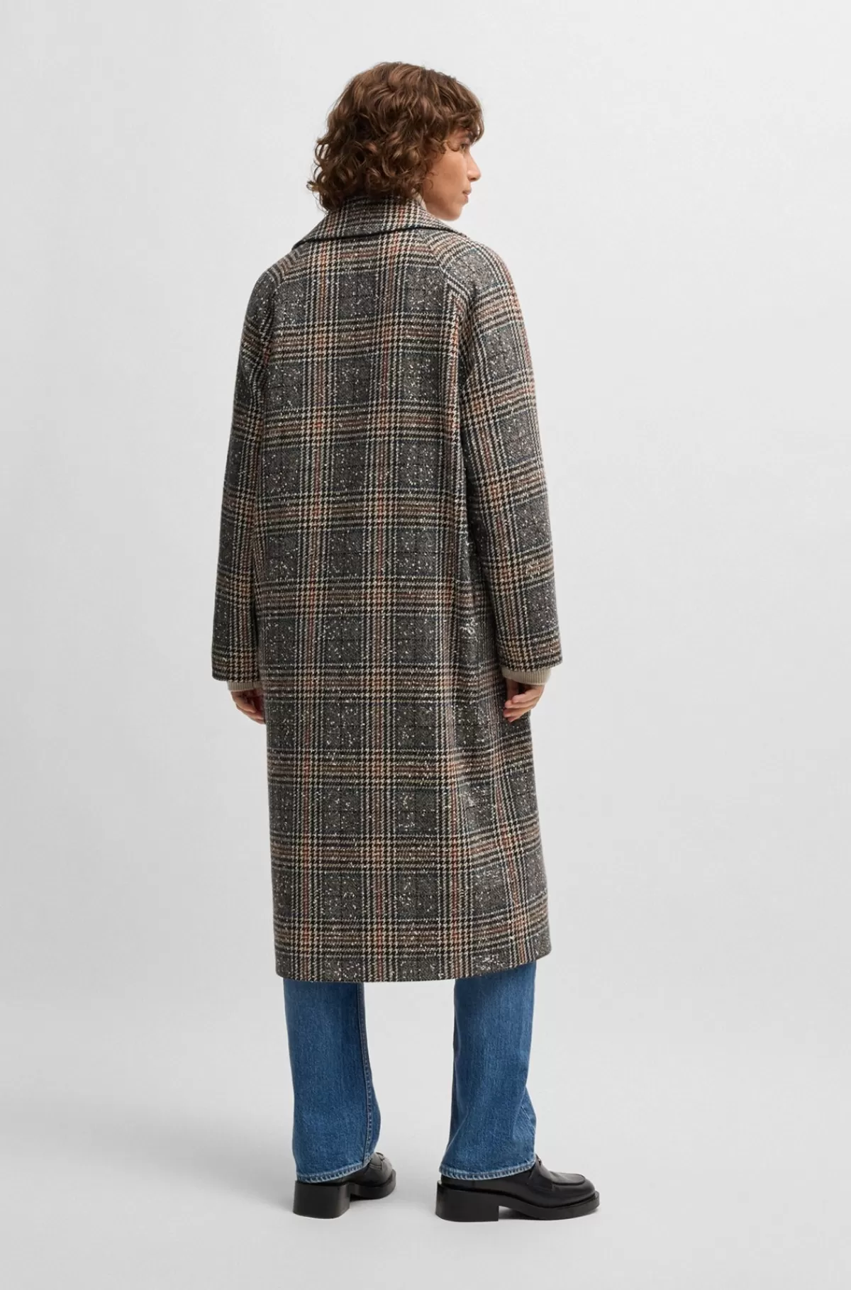 HUGO BOSS Dobbeltradet Frakke I Tweed Med Prince Of Wales-tern Og Loose Fit Mønstret Sale