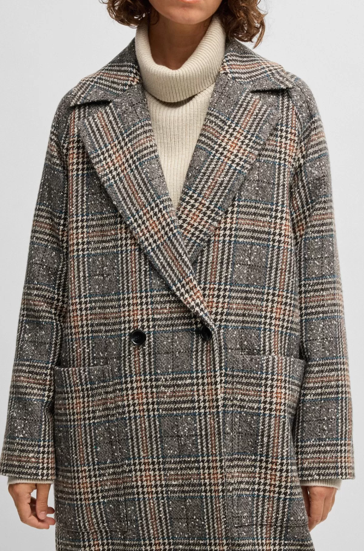 HUGO BOSS Dobbeltradet Frakke I Tweed Med Prince Of Wales-tern Og Loose Fit Mønstret Sale