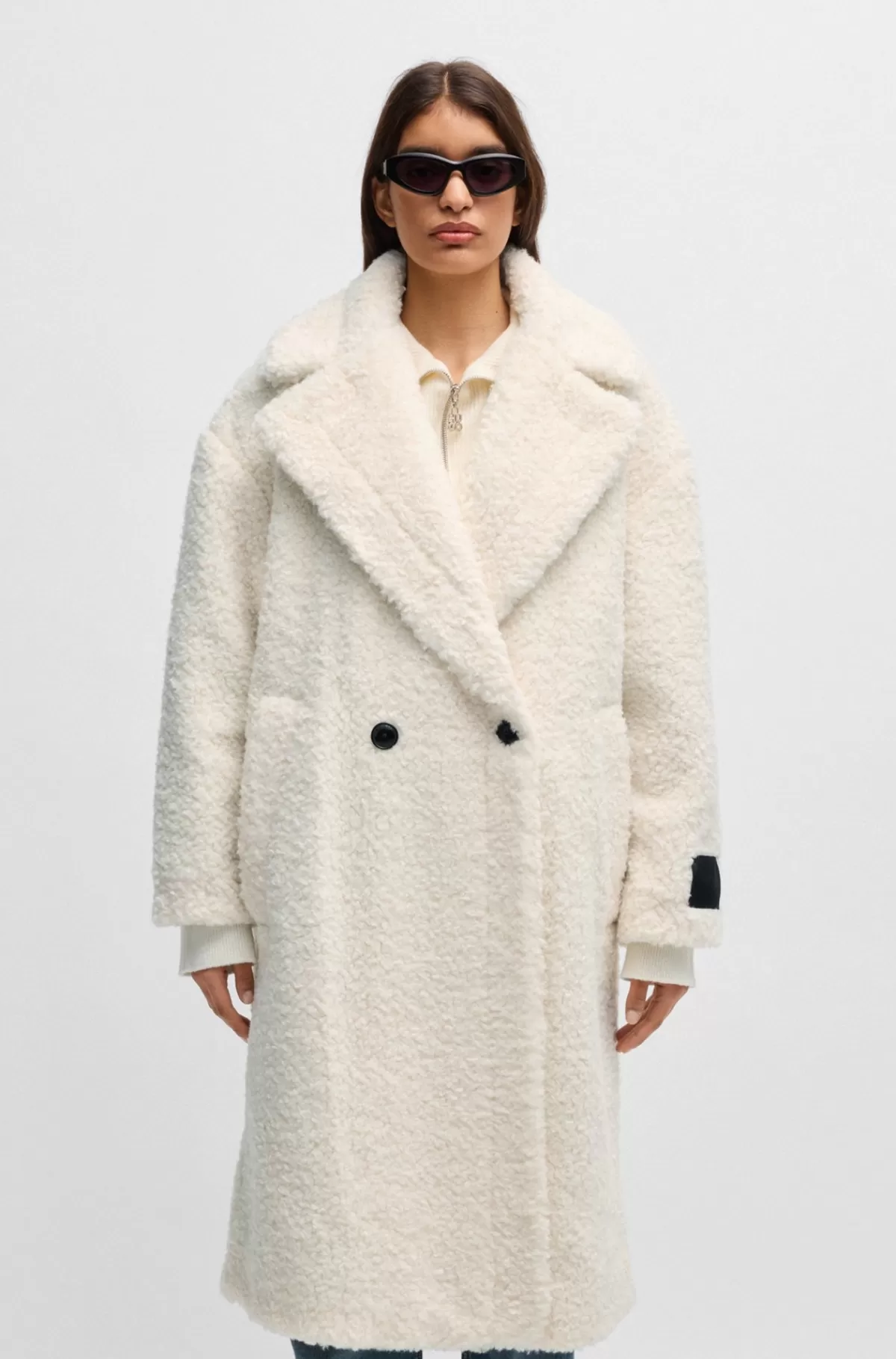 HUGO BOSS Dobbeltradet Frakke Med Oversize Fit I Imiteret Pels Naturlig Best Sale