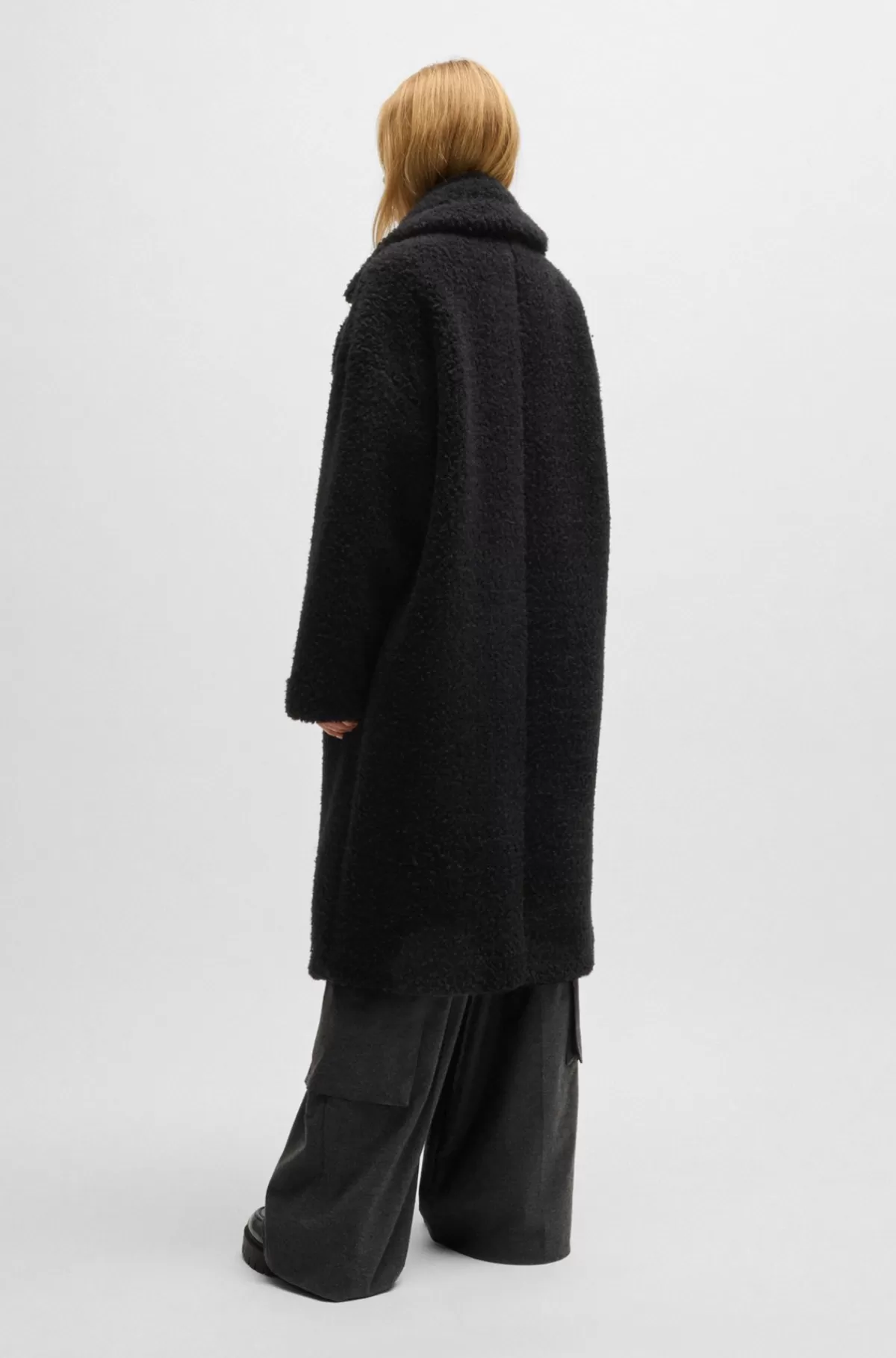 HUGO BOSS Dobbeltradet Frakke Med Oversize Fit I Imiteret Pels Sort Online