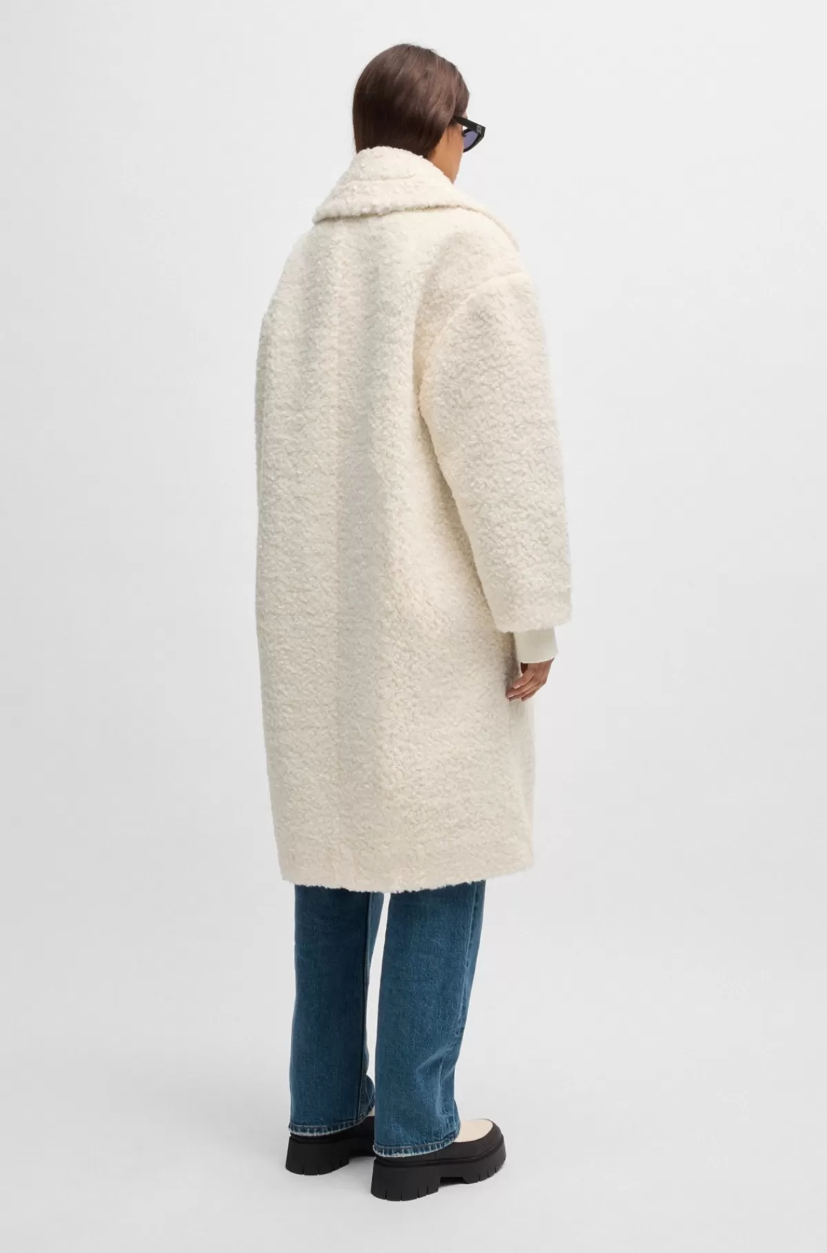 HUGO BOSS Dobbeltradet Frakke Med Oversize Fit I Imiteret Pels Naturlig Best Sale