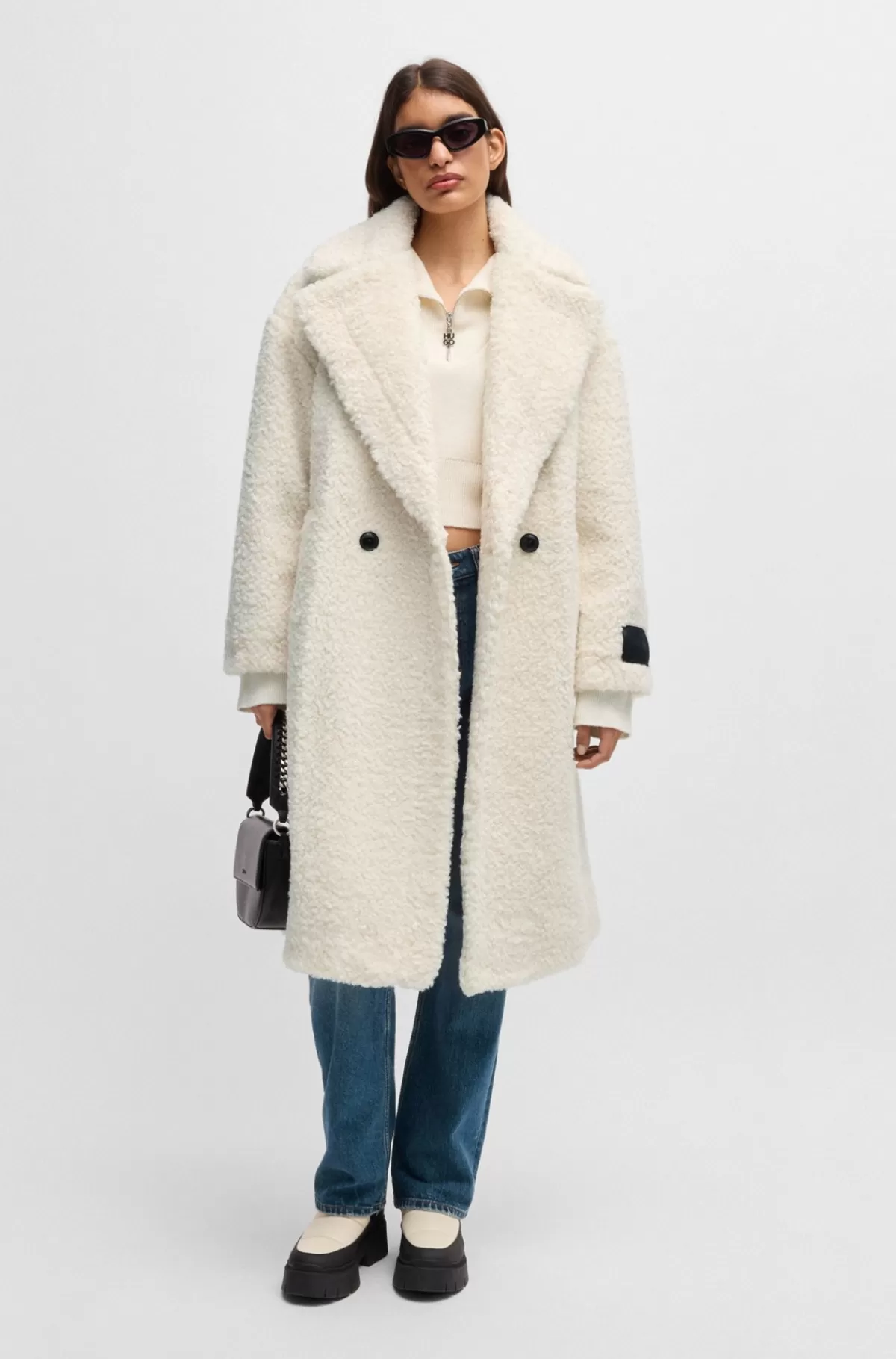 HUGO BOSS Dobbeltradet Frakke Med Oversize Fit I Imiteret Pels Naturlig Best Sale